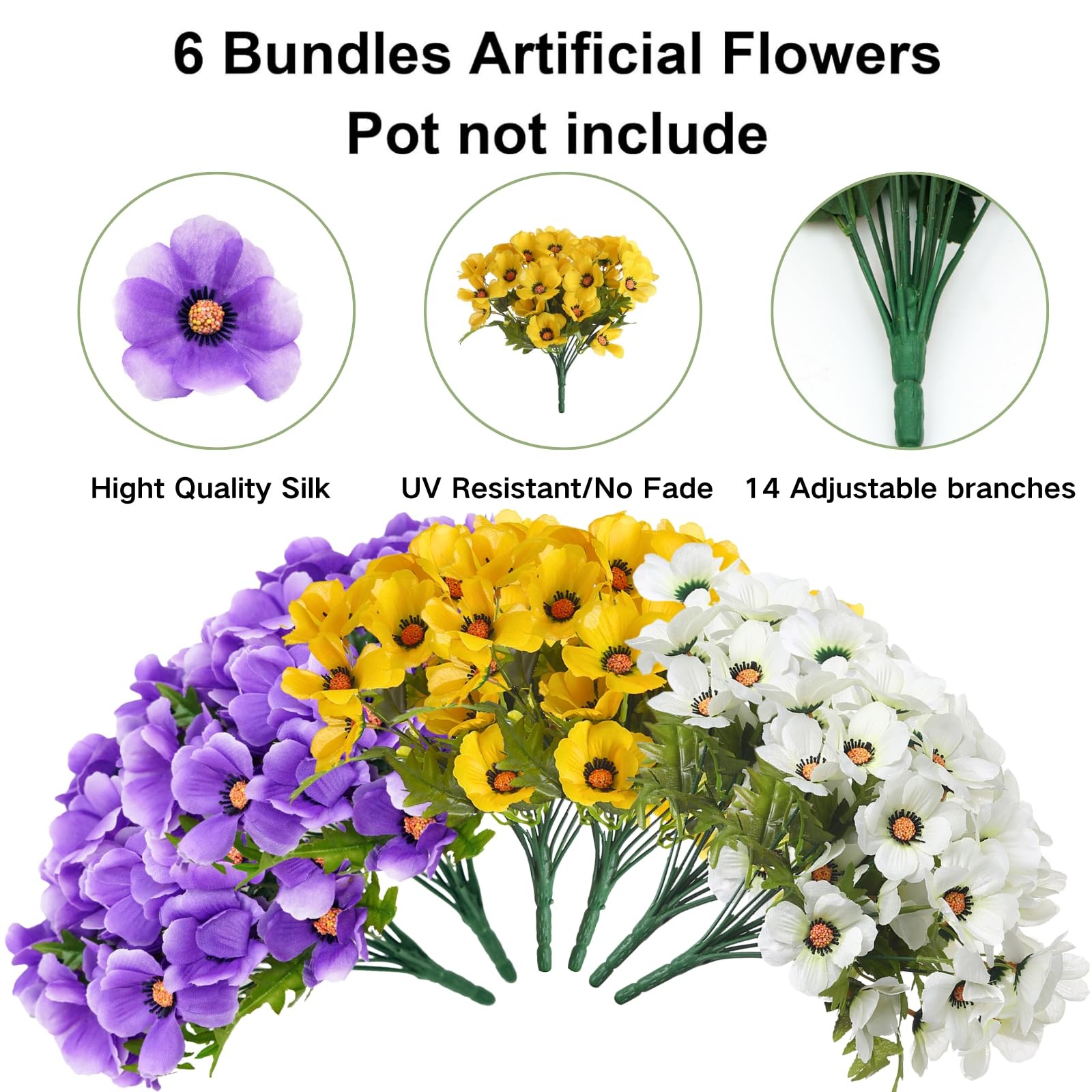 6 Bundles Fake Flowers for Outdoors Decoration Artificial Faux Poppy Flowers …