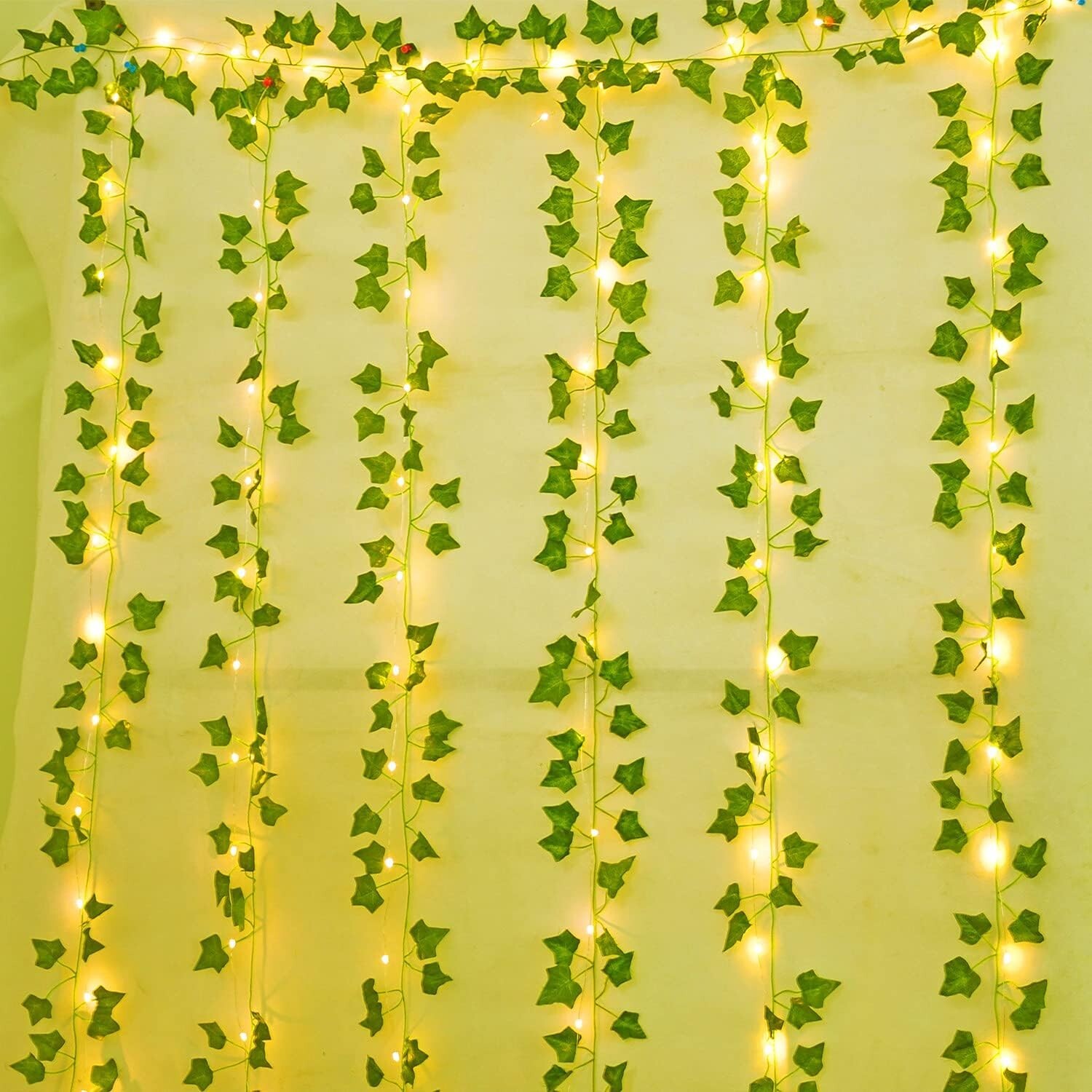 Durable Waterproof 12 Pcs Green Ivy Vines with 200 LED Lights – Indoor & Outdoor