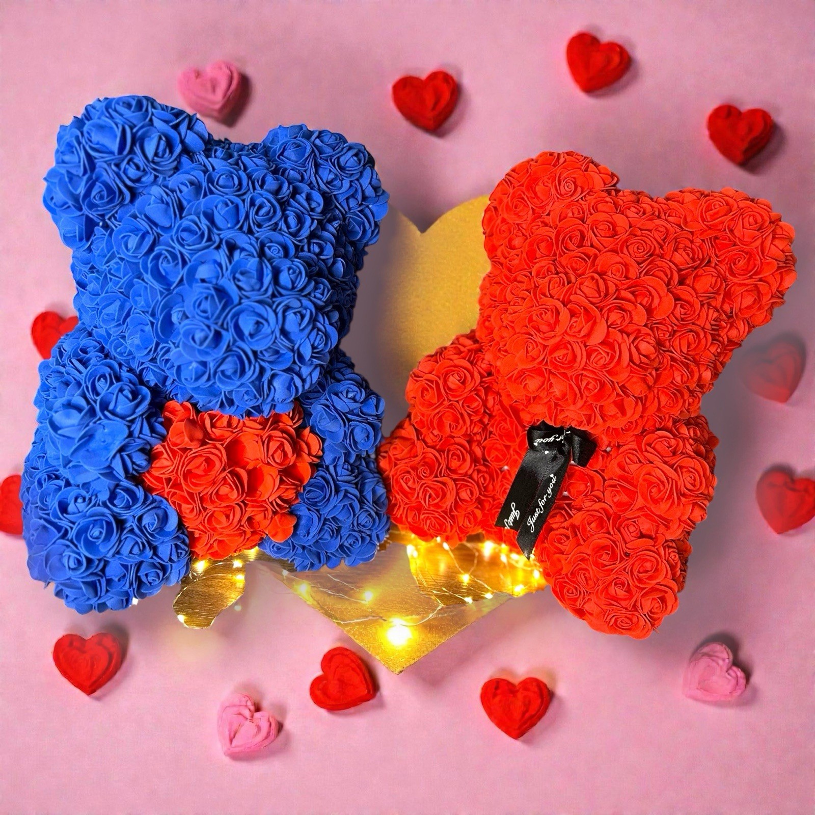 13” Eternal Rose Teddy Bear Blue Valentine’s Gift Faux Roses Gift Wrapped