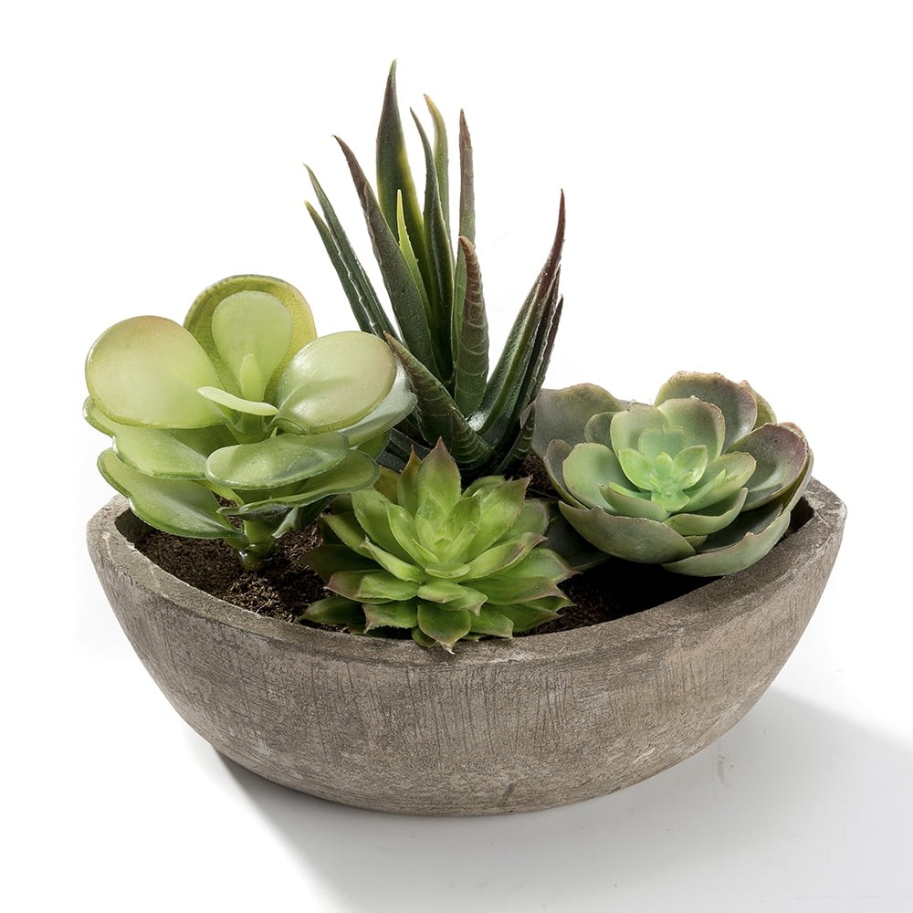 Faux Plant with a Boat Shape Gray Paper Pulp Pot 6.3L x 3.5W x 5.7H inches