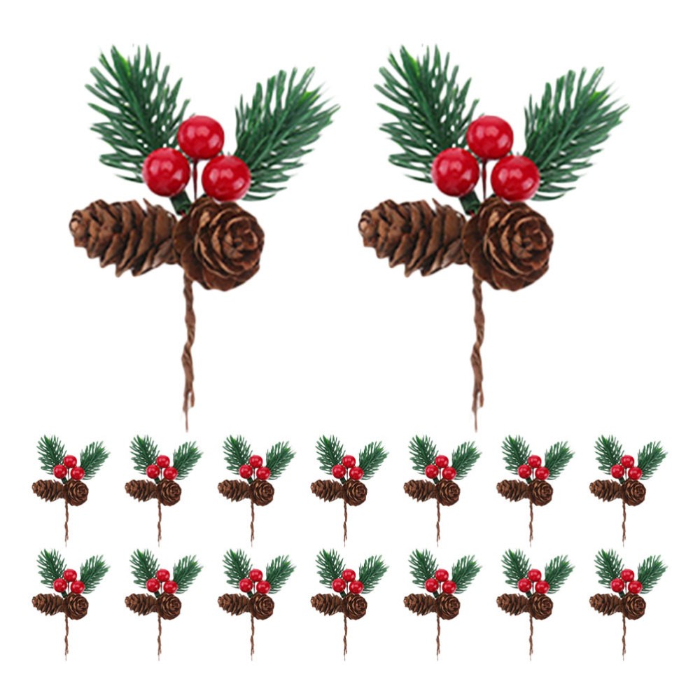 30 Pcs Artificial Pine Stems Evergreen Branches Christmas Berry Twig