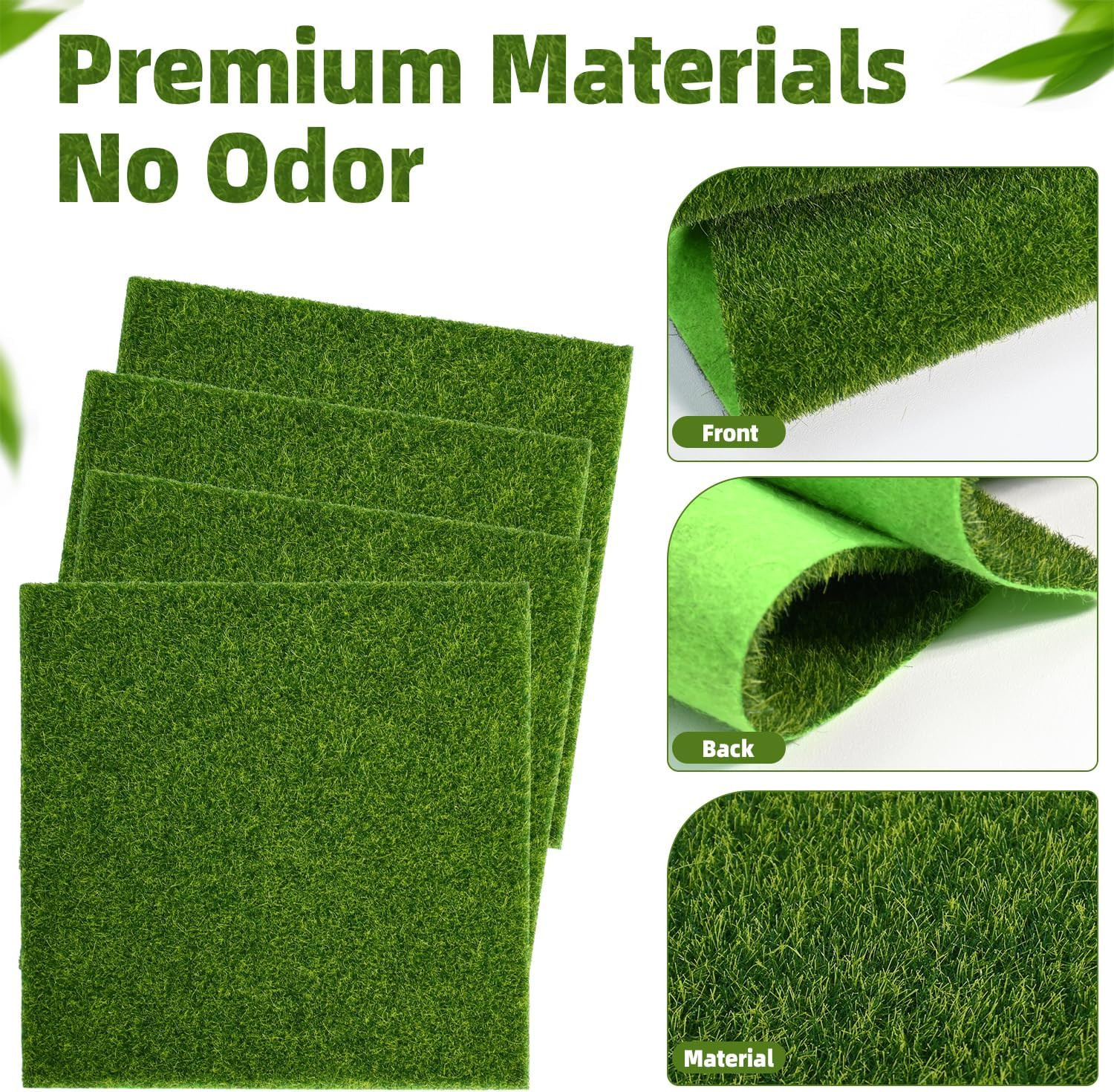 4 Packs 6″X6″ Fake Grass for Crafts, Artificial Grass Squares for Miniature Orna