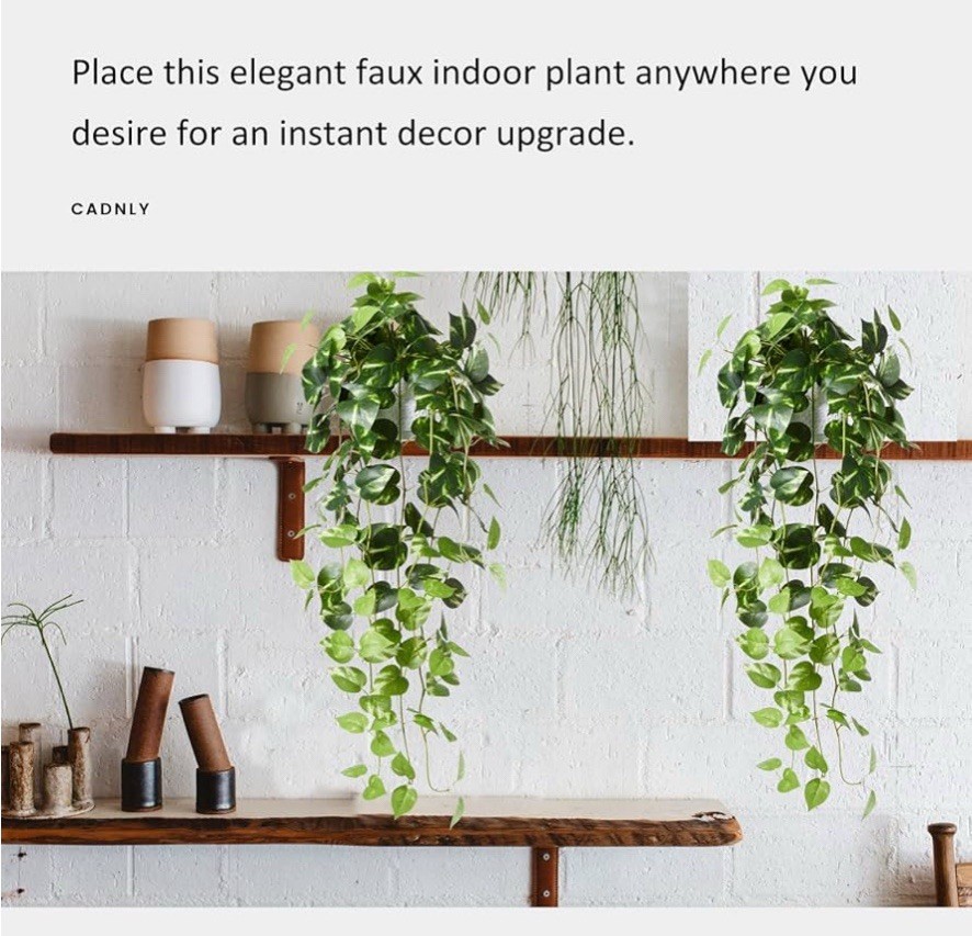 Realistic Artificial Plants Indoor in Pot Green Faux Hanging Fake Pothos Office