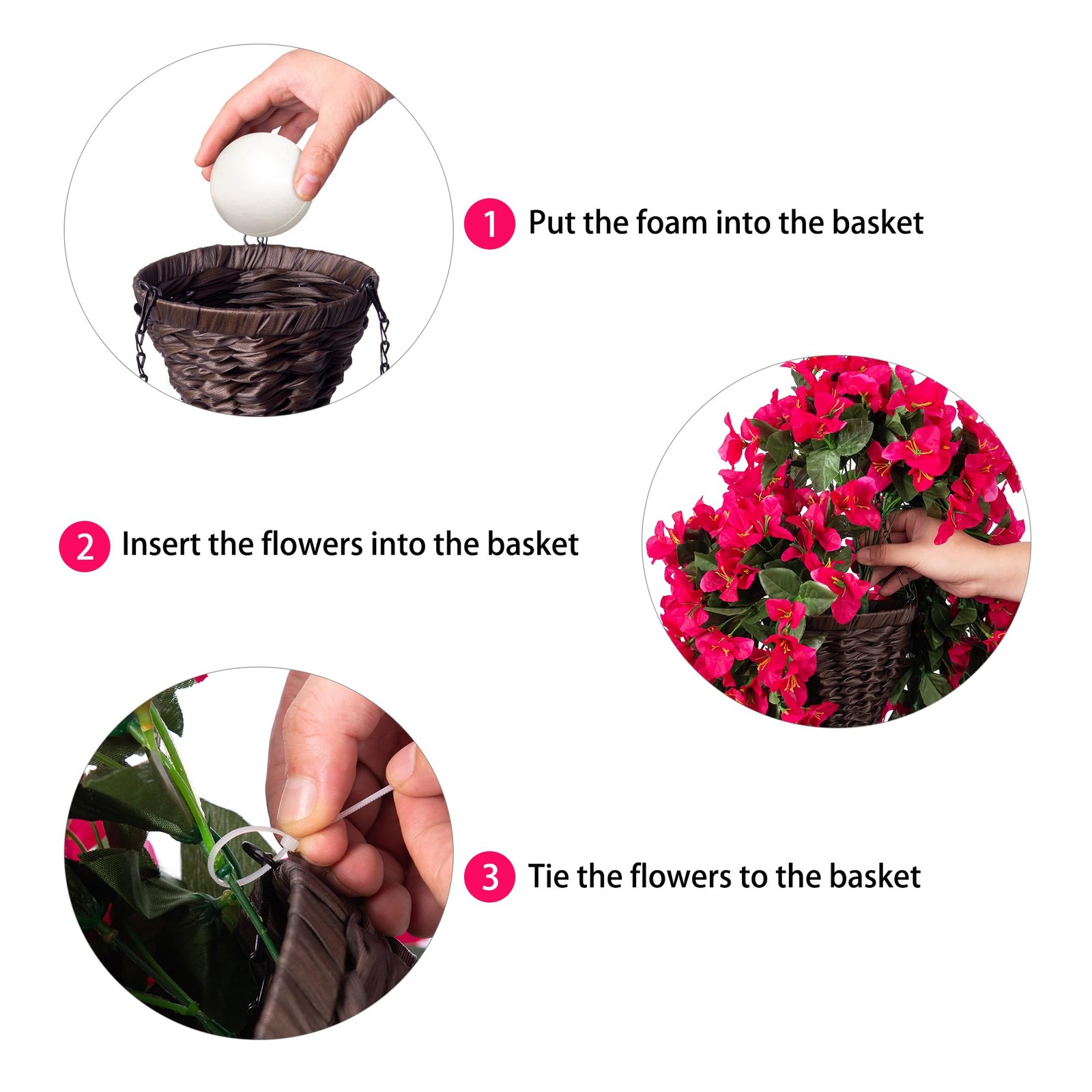 Artificial Bougainvillea Faux Flowers Plants Baskets for Outdoor Outside Summ…