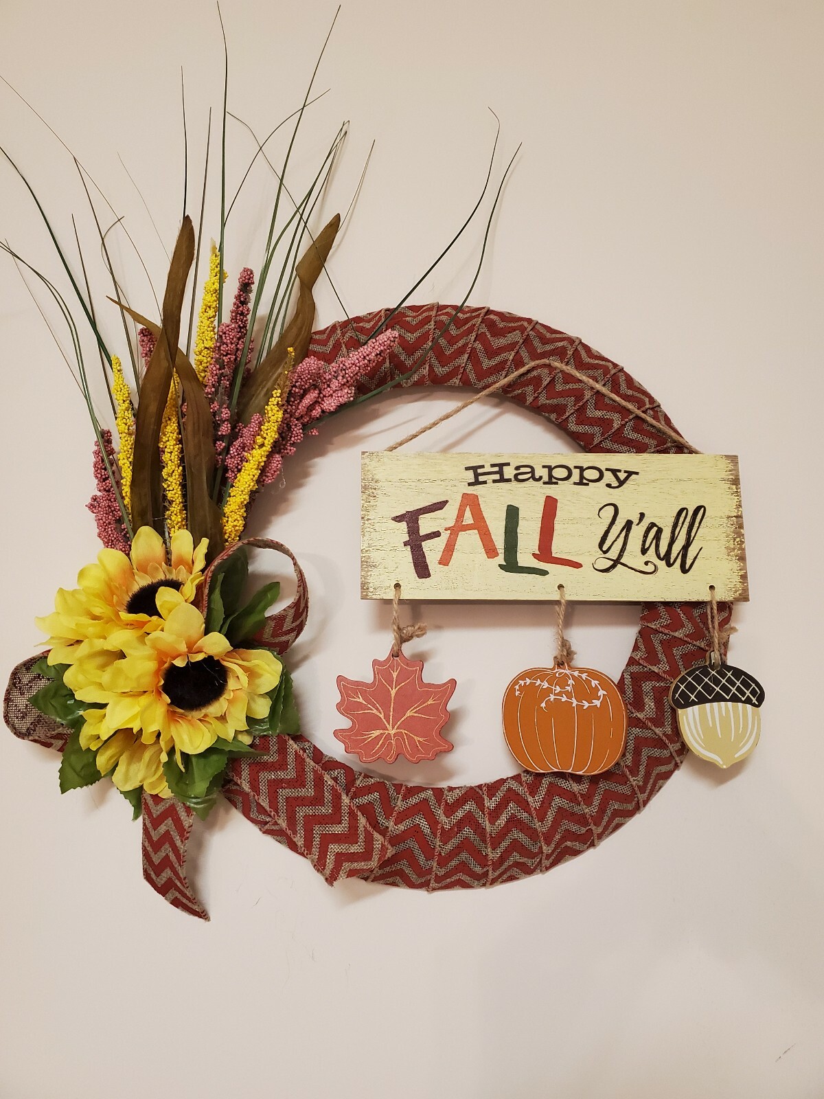 HAPPY FALL Y’ALL wreath Sunfrowers heather burlap WREATH autumn Decor Front Door