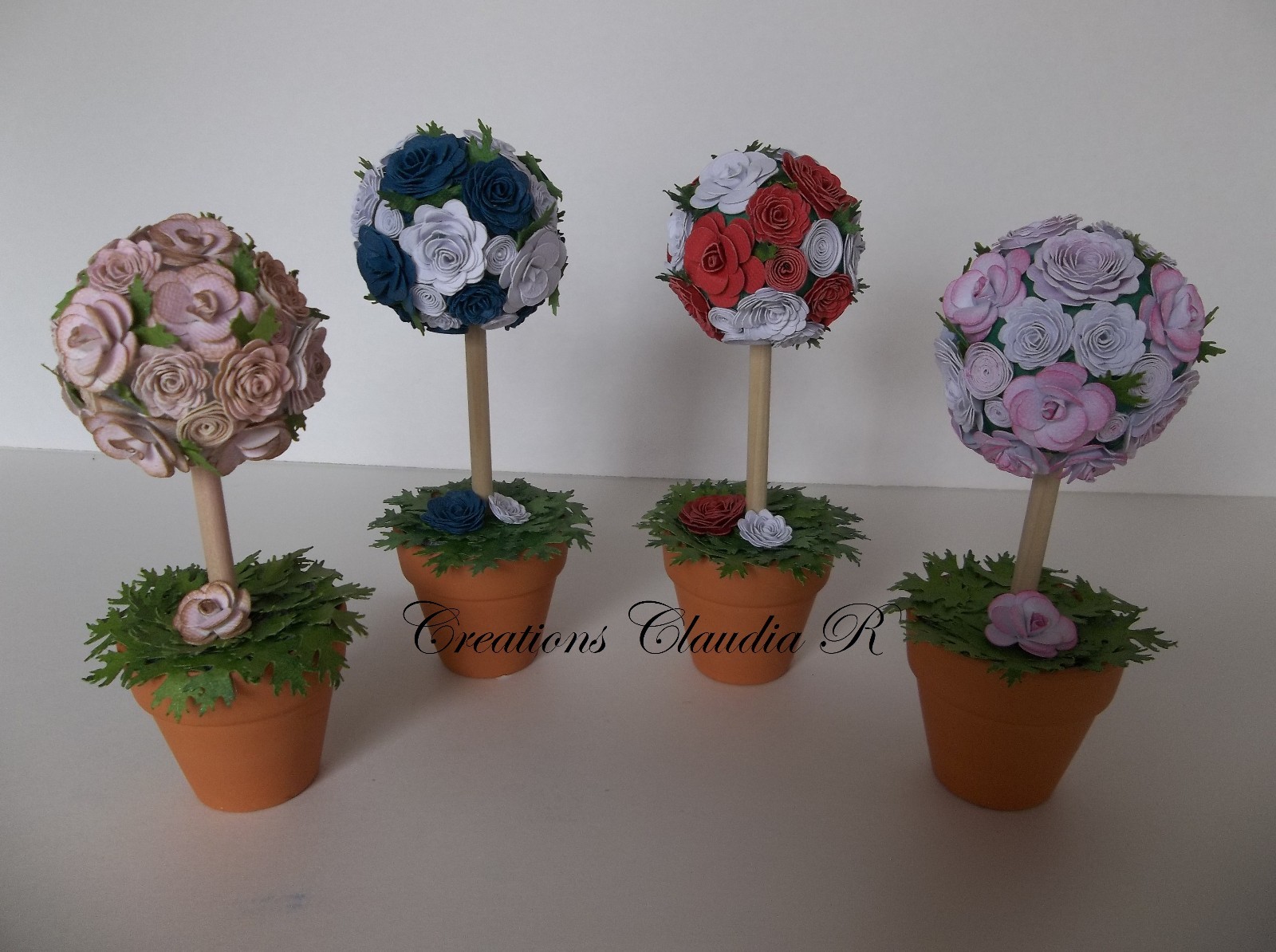 Mini topiary/ Topiary/Cardstock – home decoration/ Set of 3