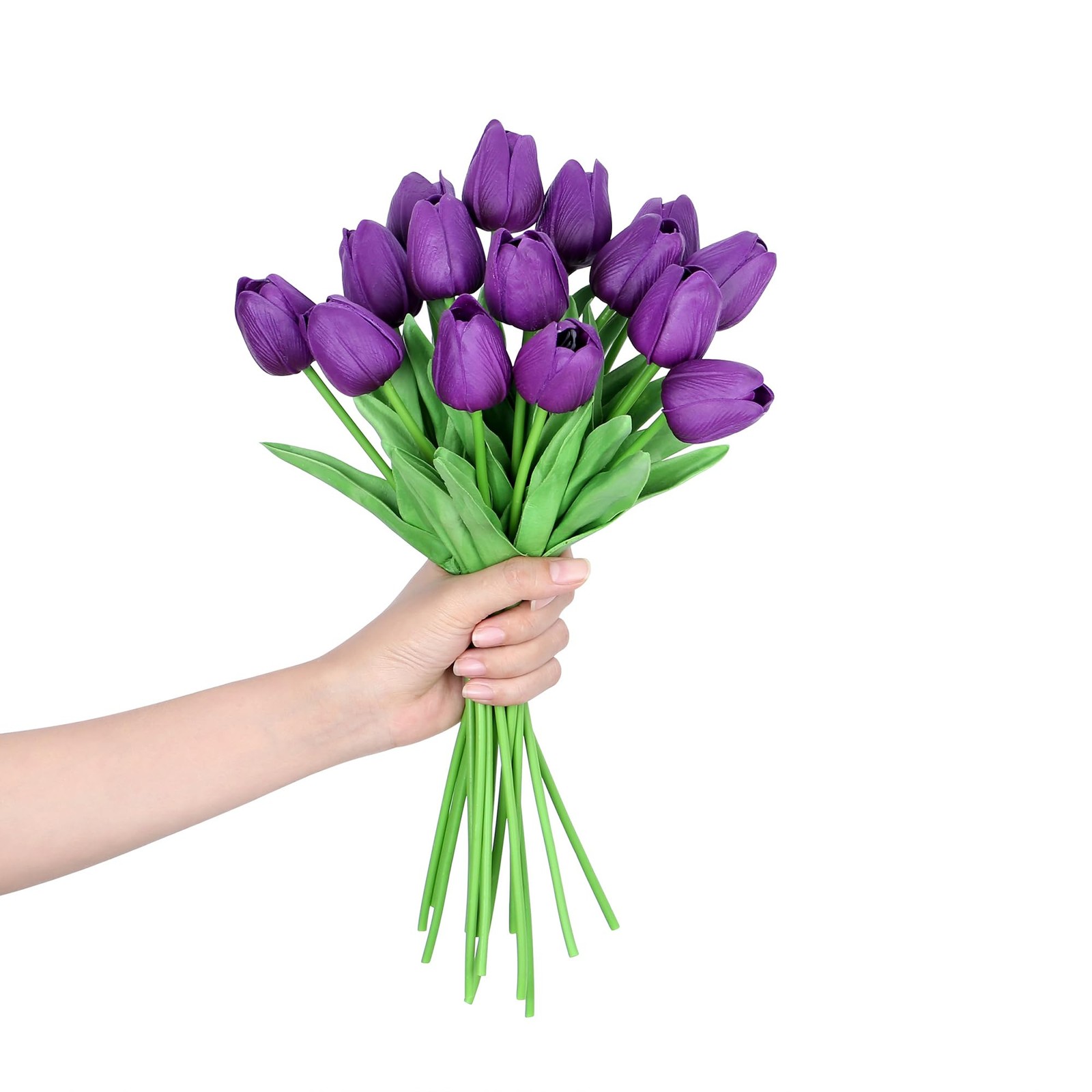 Beige 15 PCS Real Touch Fake PU Artificial Tulips Flowers Decor 14 Inch