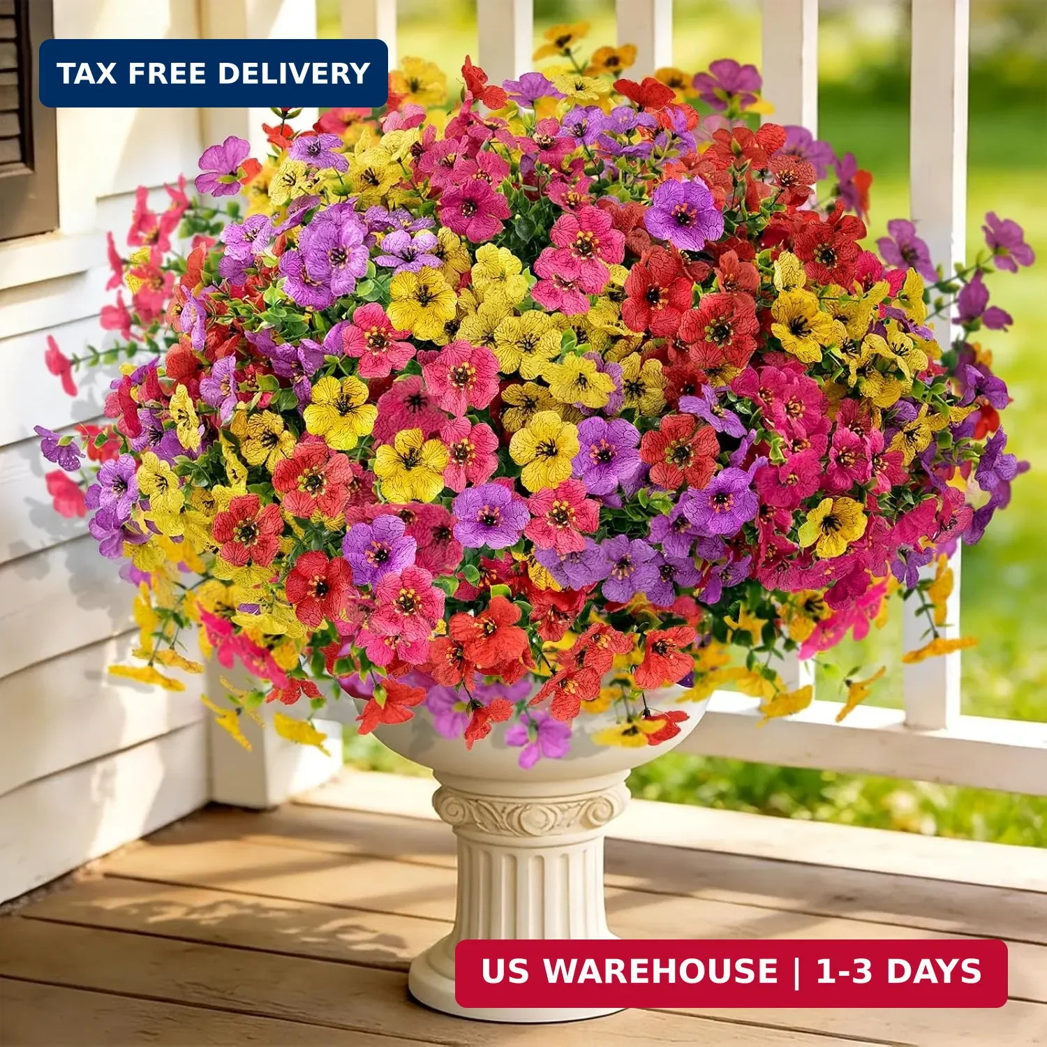 12 Bundles Artificial Flowers for Outdoors, Fake Silk Plastic Flowers for Outsid
