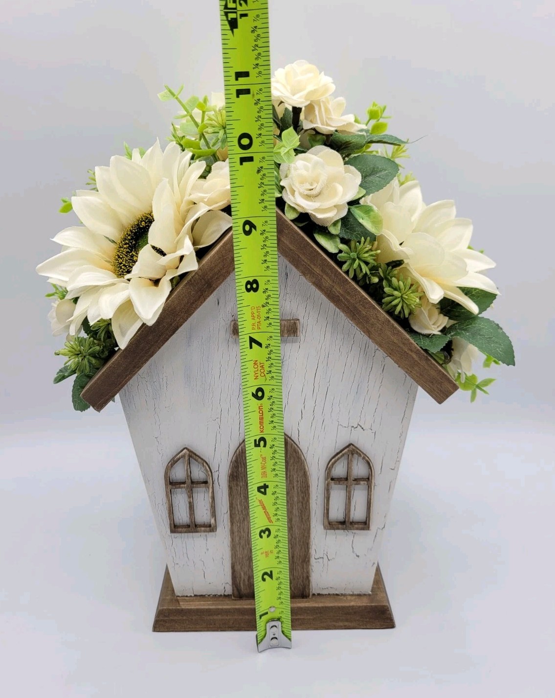 Faux Flower Arrangement Church Wood Box Decor