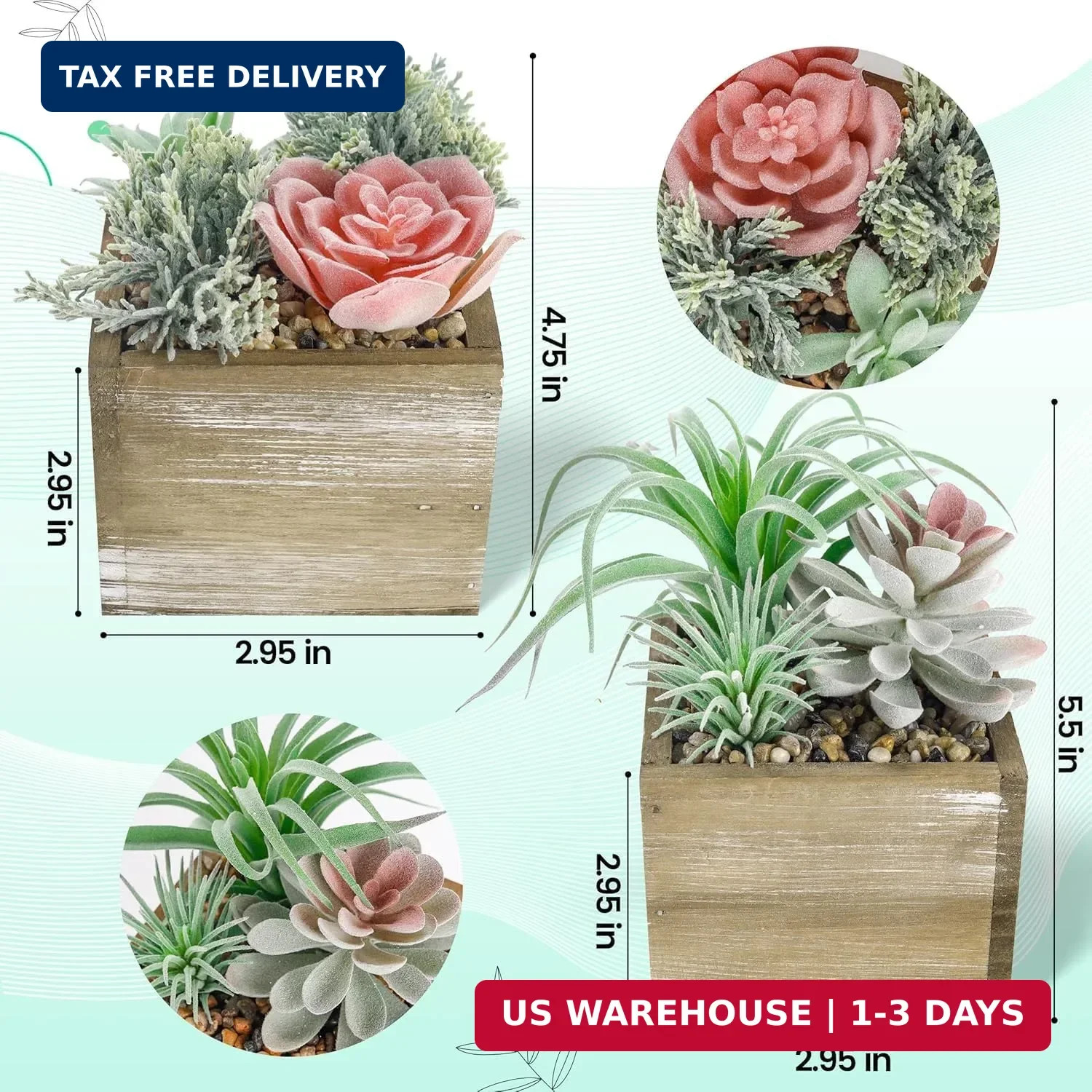 Der Rose 2 Pack Fake Plants Succulents Plants Artificial Cactus Plants in Wood P