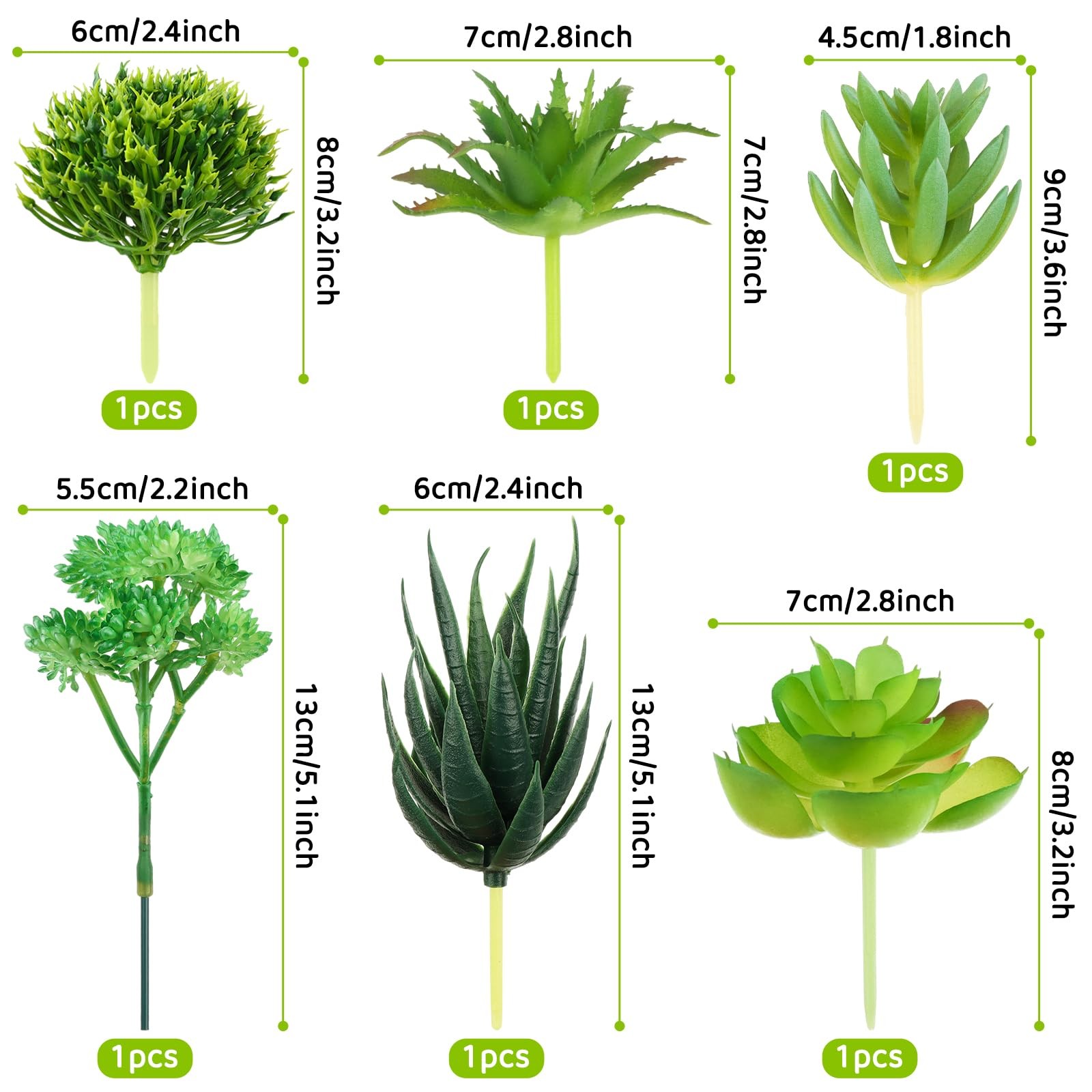Green Succulent Plants, 6pcs Mini Fake Succulents Plants for DIY Crafting Hom…