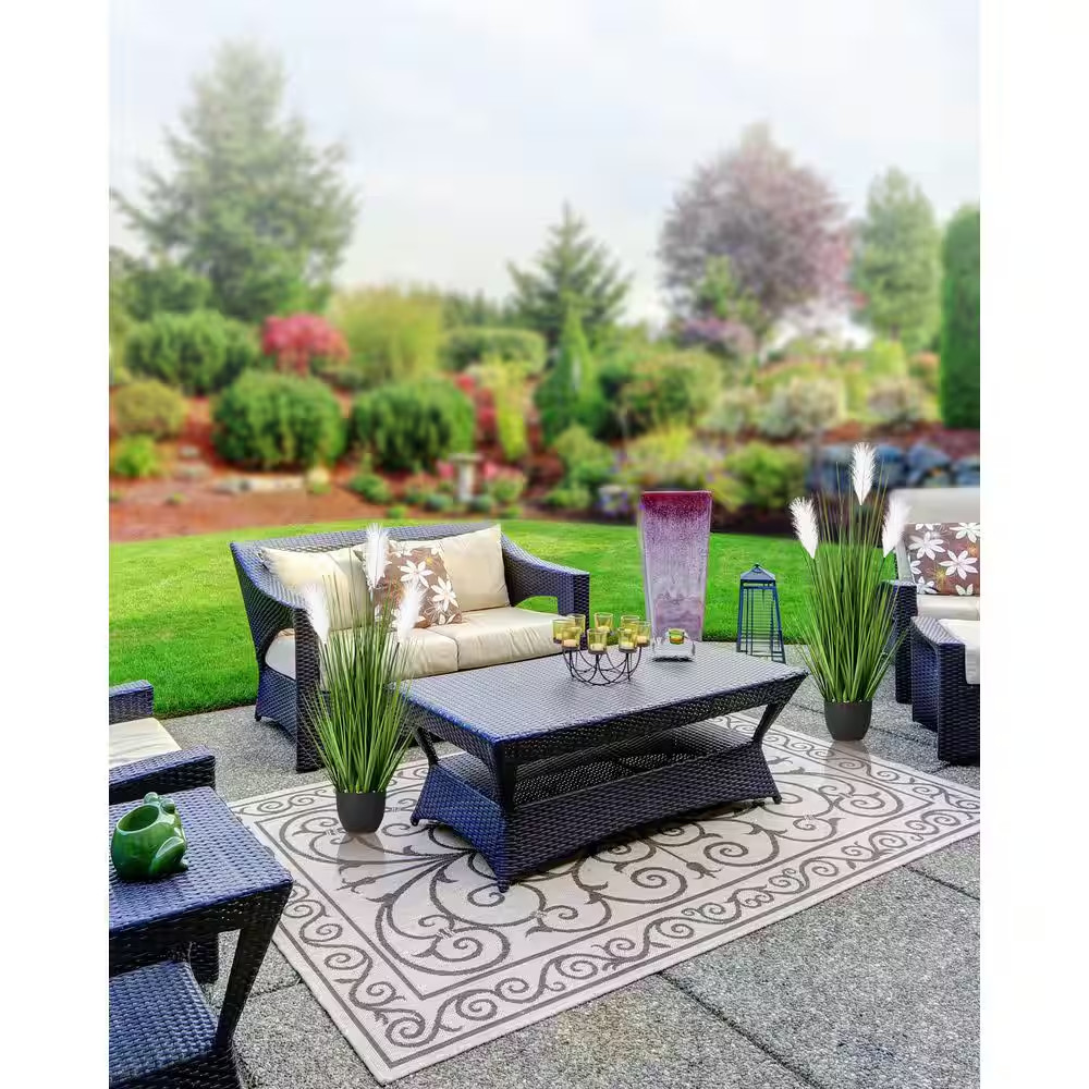 6 In. 2-Pack Green and Beige Artificial Plant Pampas Grass Reed Flower Faux Silk
