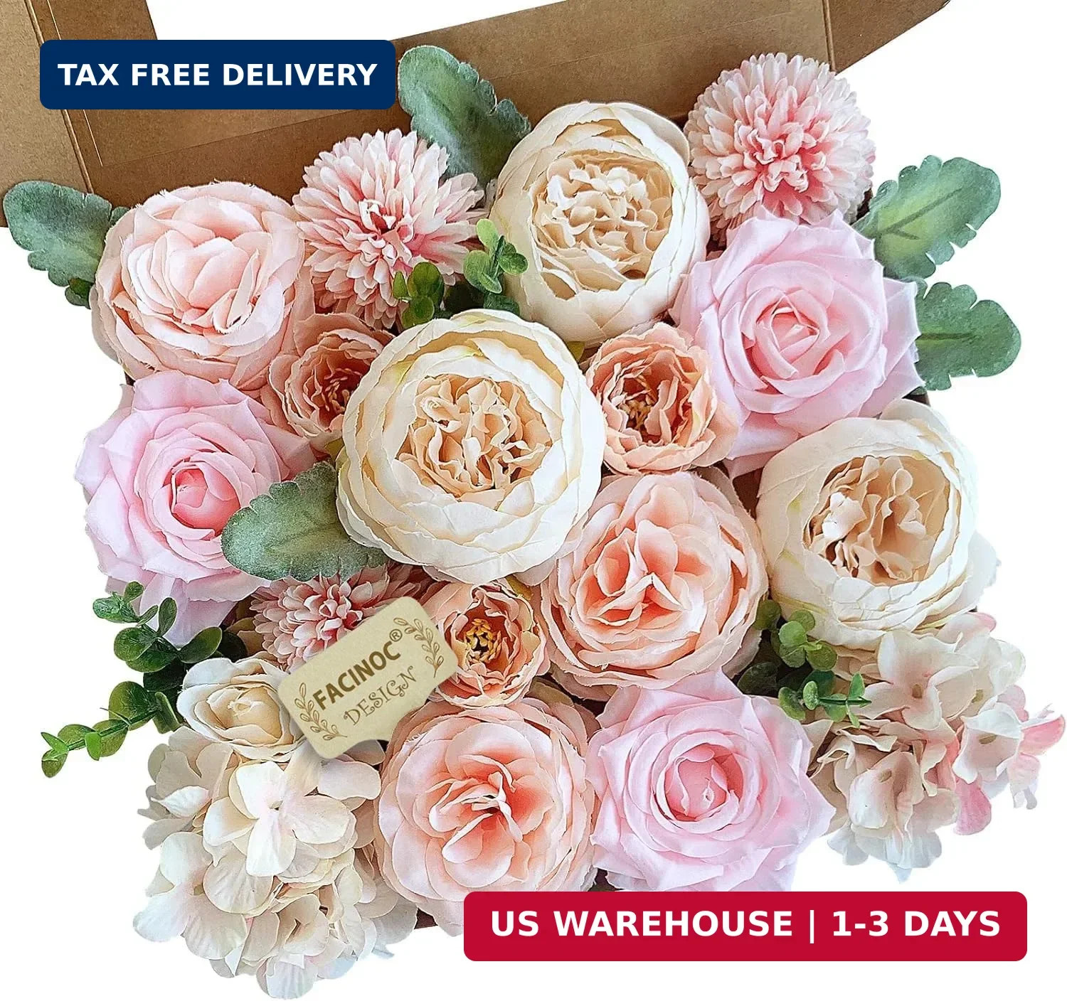 FACINOC Peonies Artificial Flowers Pink Silk Roses Bulk for DIY Wedding Bouquet