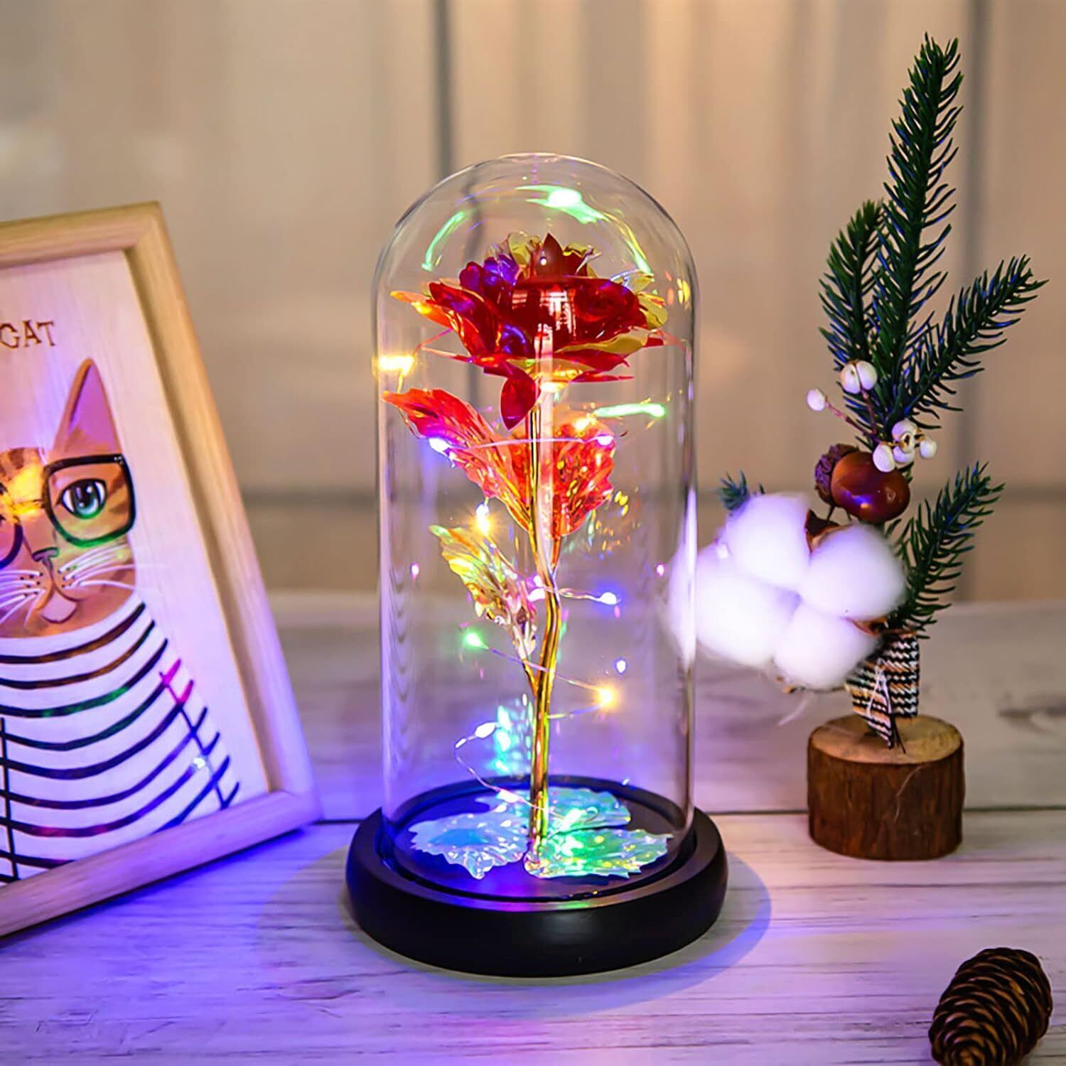 Forever Rose Flower In Dome Glass LED Night Light Anniversary Mother’s Day Gifts