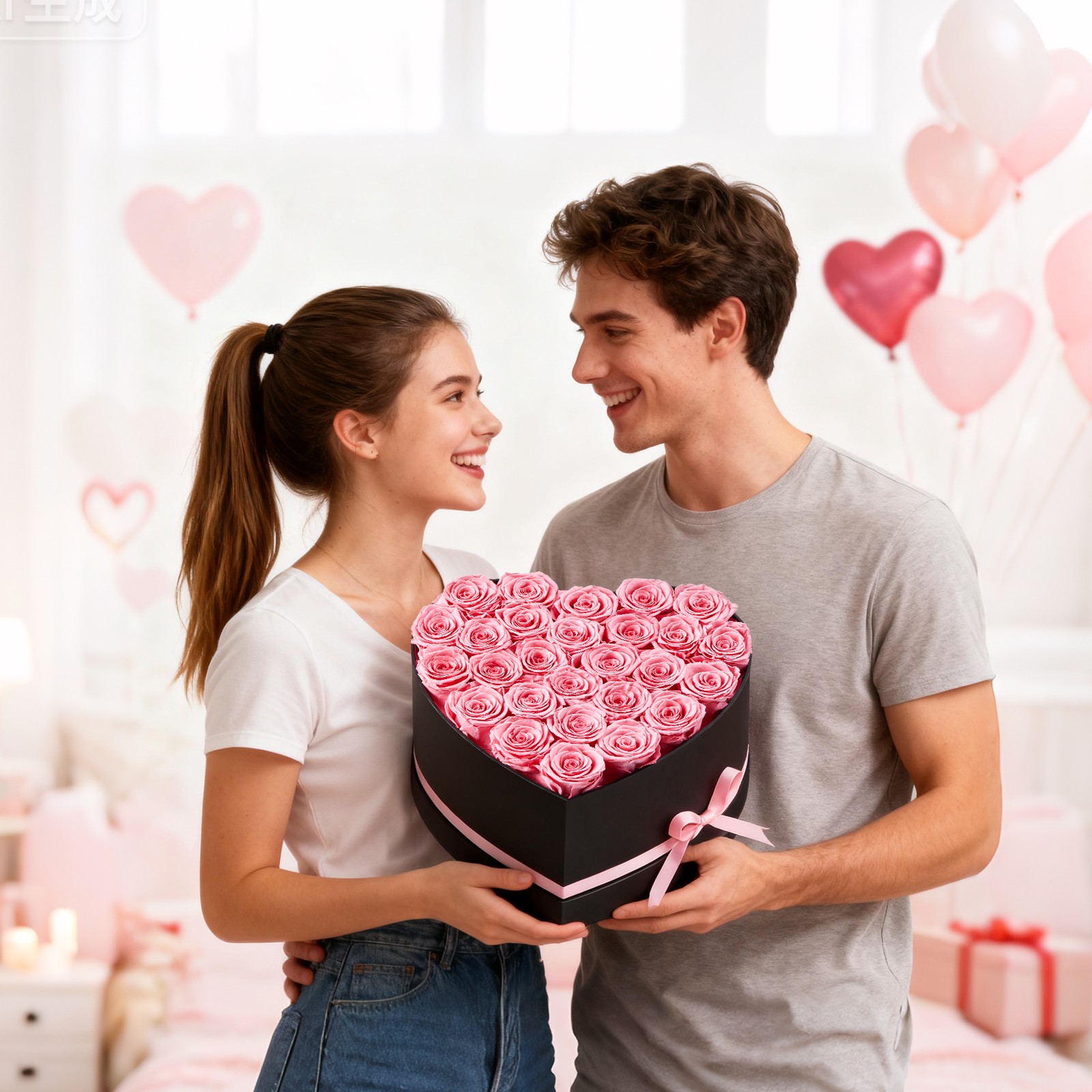 Uimoso 27 Preserved Roses in Heart-Shaped Box – Eternal Pink Floral Arrangement