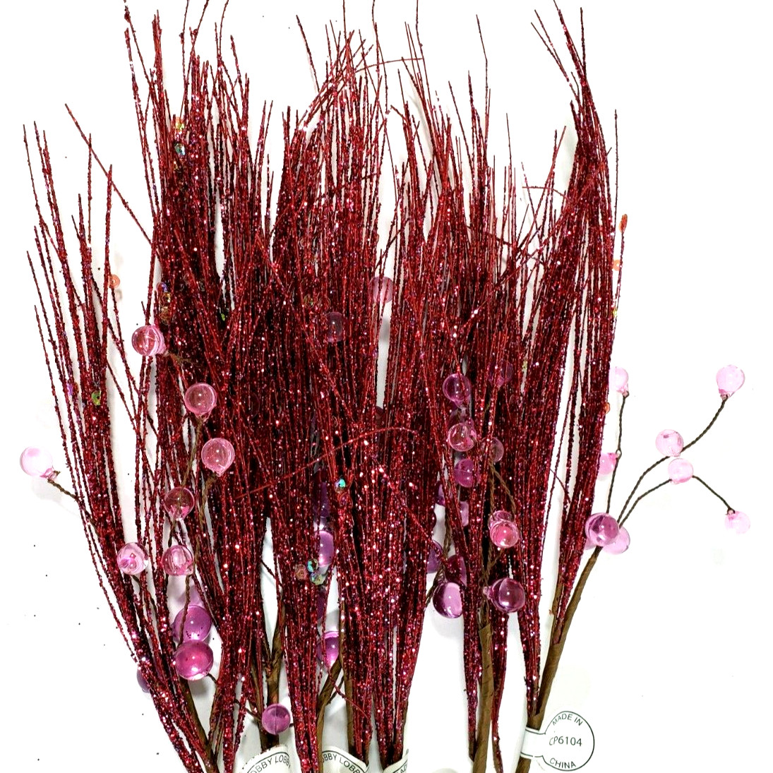 Glitter Pink With Jewels Floral Spray Picks 16″ Holiday Picks NWOT Set of 7