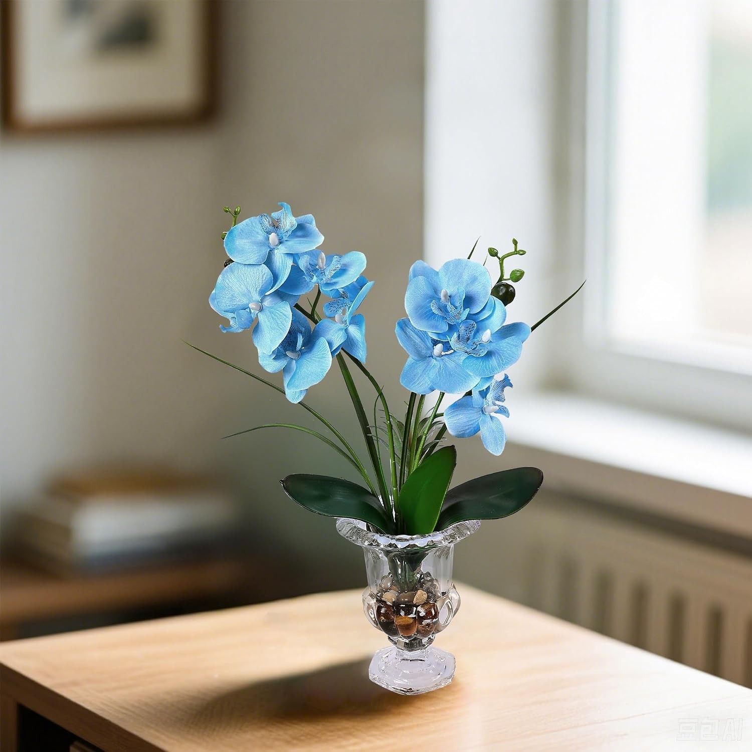 Elegant Artificial Blue Orchid in Weighted Glass Vase – 14.5 Inch Centerpiece