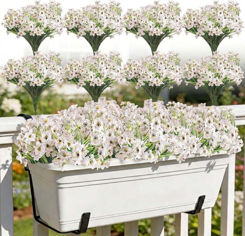 24 Bundles UV Resistant Artificial Flowers, Outdoor Indoor Orange Decor