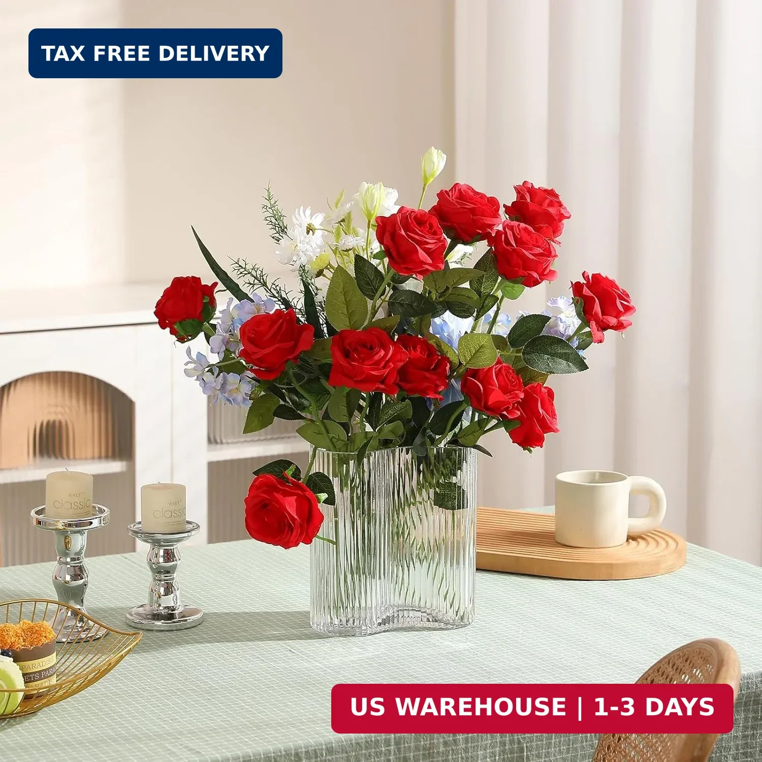 50PCS Artificial Silk Roses Flowers – Realistic Fake Roses in Bulk & Bouquet Lon