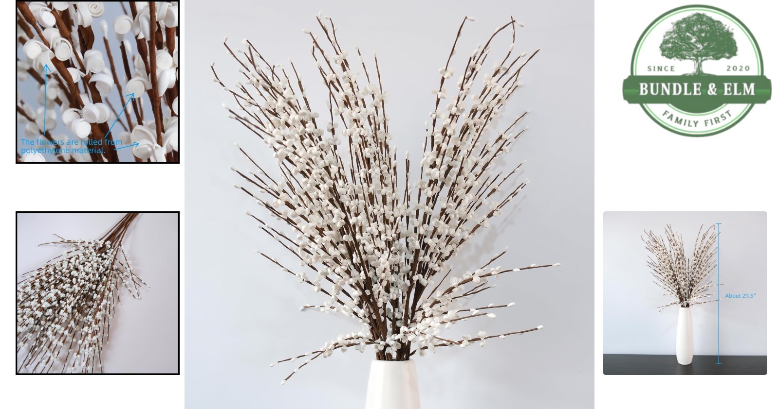 10pcs Faux Tall Pussy Willow Branches for Home Office Wedding Decor White