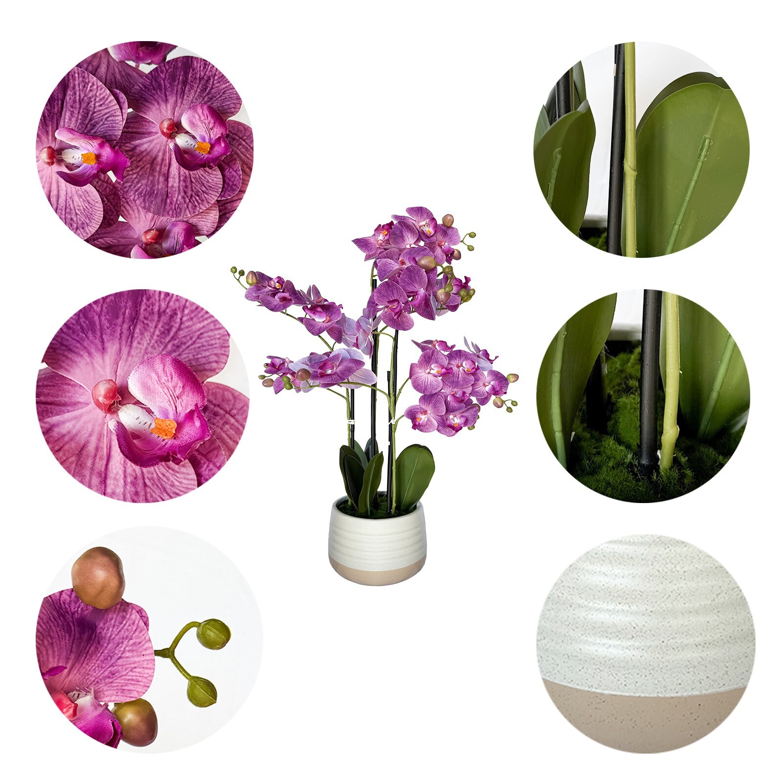 28″ Artificial Flowers Potted Faux Purple Orchid in Ceramic Pot Home Decor