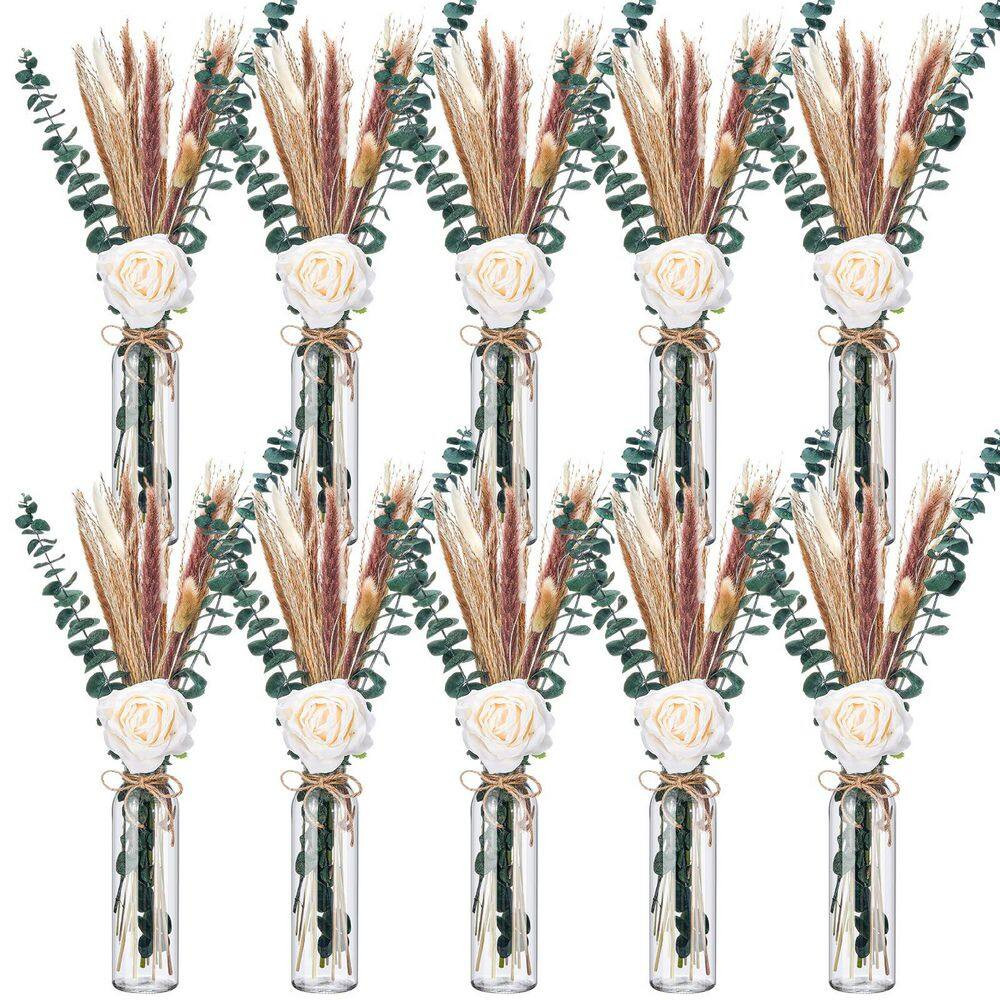 5.35 In. White Artificial Plant Dried Pampas Grass Centerpiece Set with Eucalypt