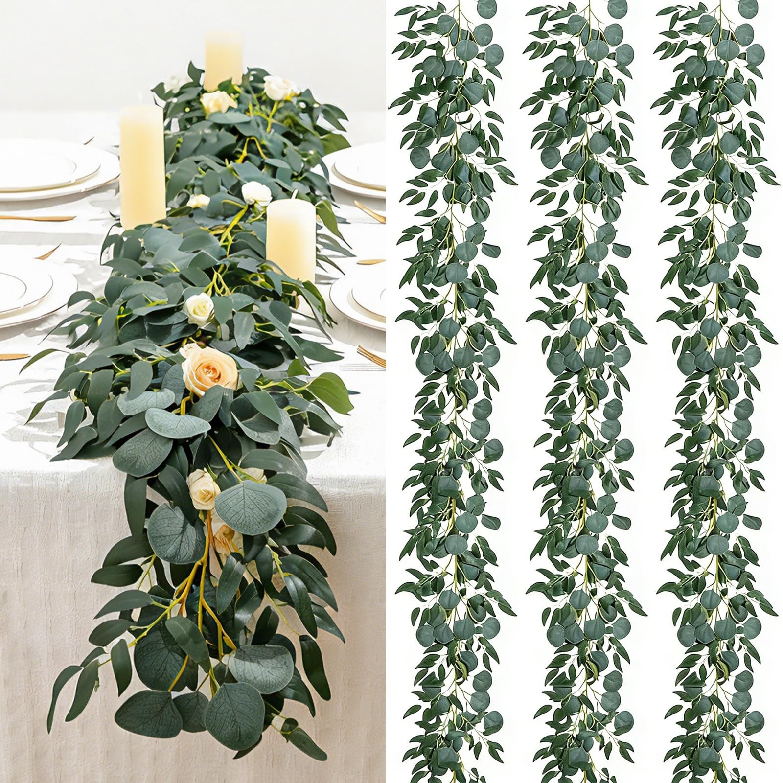 3 Strands Artificial Vines Kit, 78″ Silk Eucalyptus Ivy Garland Green Leaves …