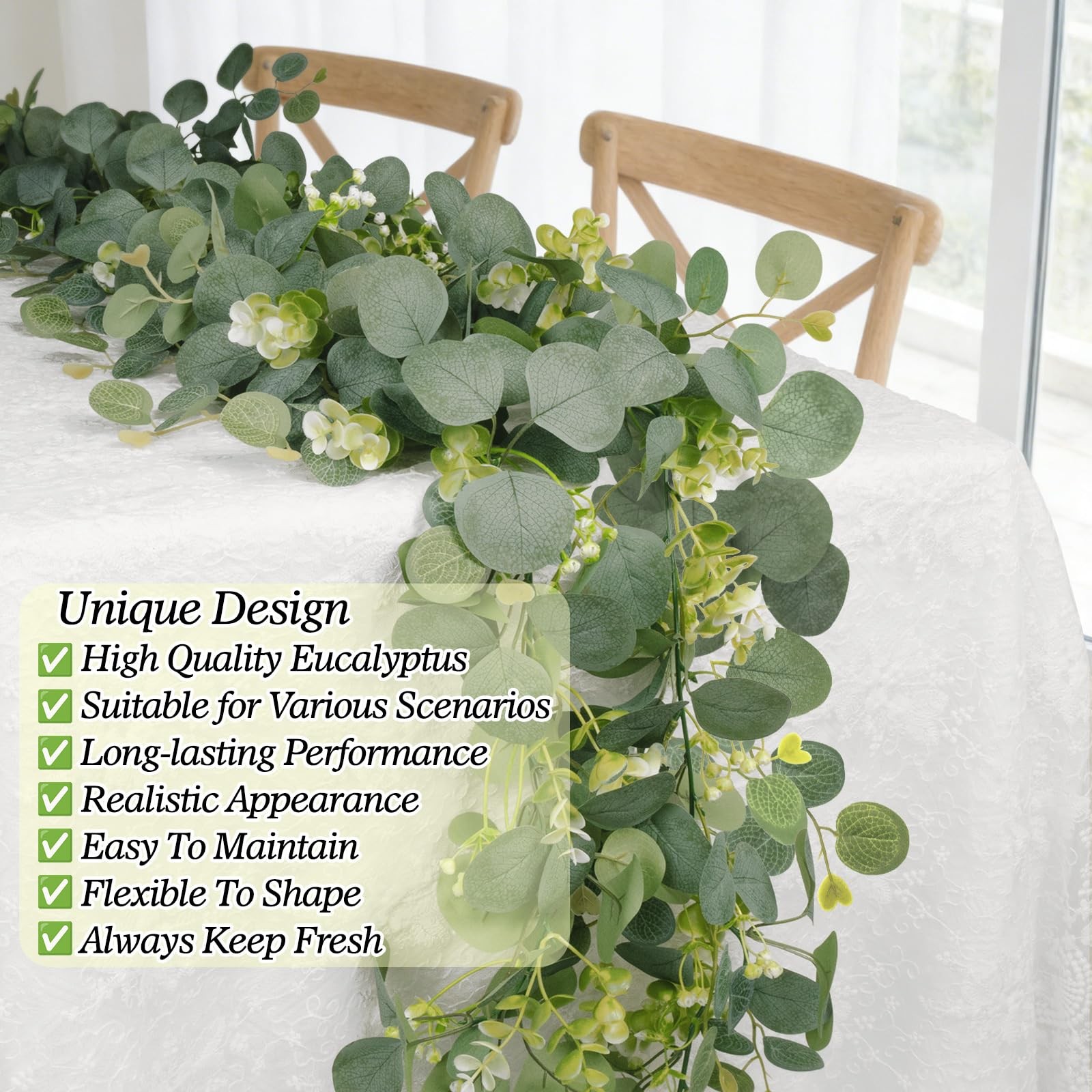 Eucalyptus Garland Faux Silk Leaf Silver Dollar Artificial Greenery Fake Euca…