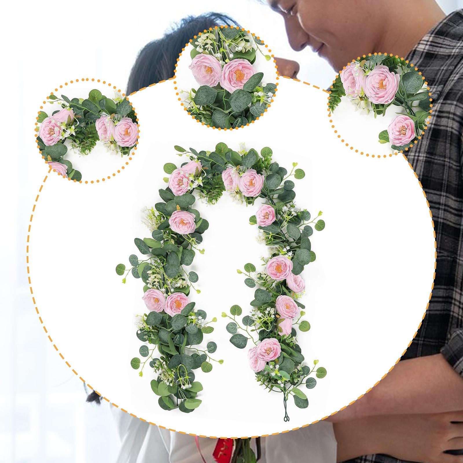 Hanging Fake Rose Silk Flowers Greenery Plant for Home Holiday Wedding Arch