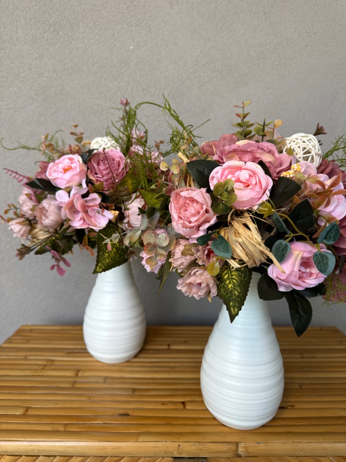 Soft pink flower arrangement in a vase , width 12’, height 14’, home decor