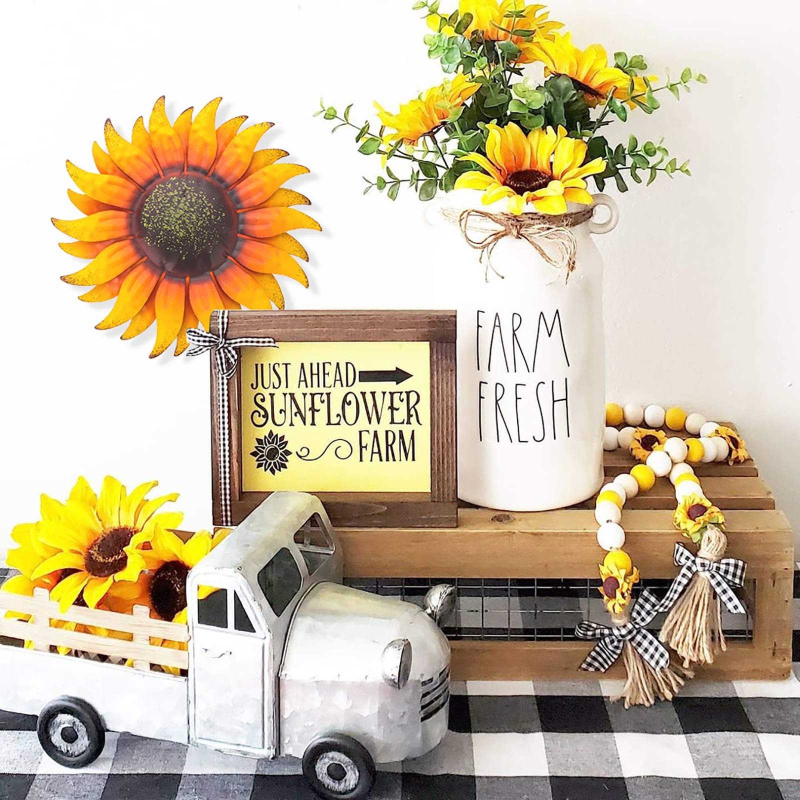 EASICUTI 6 Inch Sunflower Metal Flowers Wall 6″L x 6″W, Yellow Sunflower-E