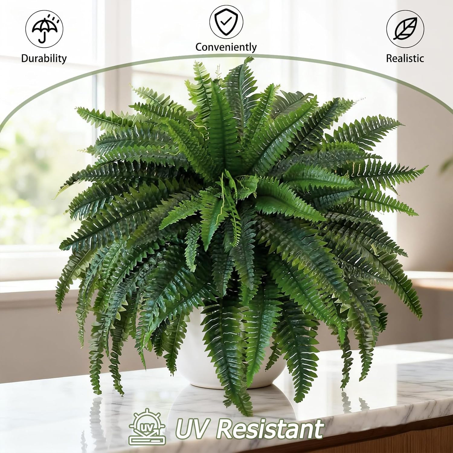 Artificial Boston Fern Bush- 2 Packs Large Artificial Ferns for Outdoors & Indoo