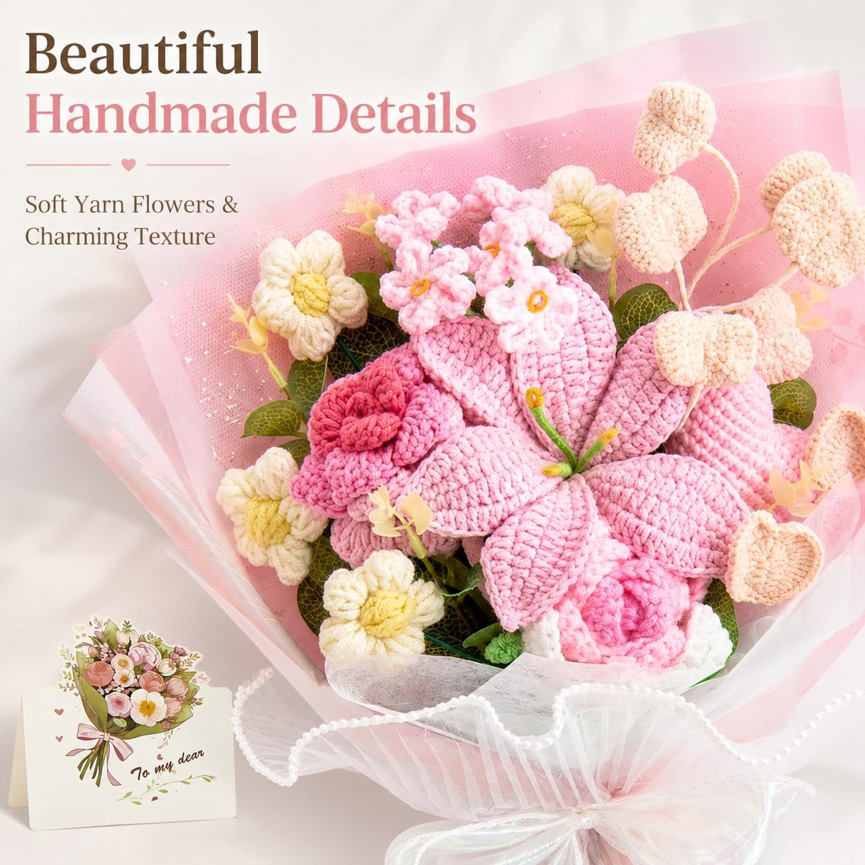 Crochet Flowers,12 Pcs Crochet Flower Bouquet, Pink Handmade Knitted Flowers,…