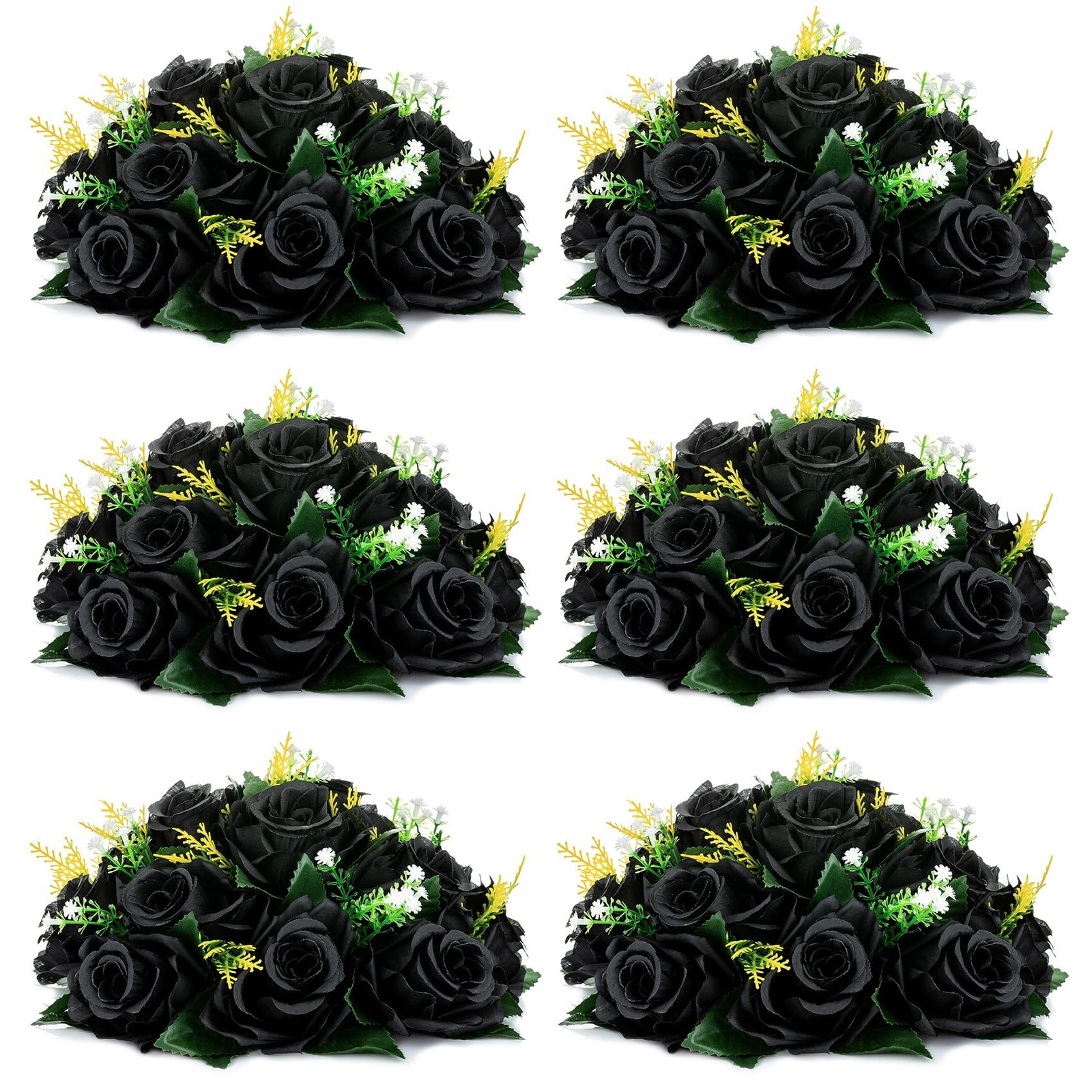 NUPTIO Black Roses Artificial Flowers Pcs of 6 Fake Flower Bouquet Black Hydr…