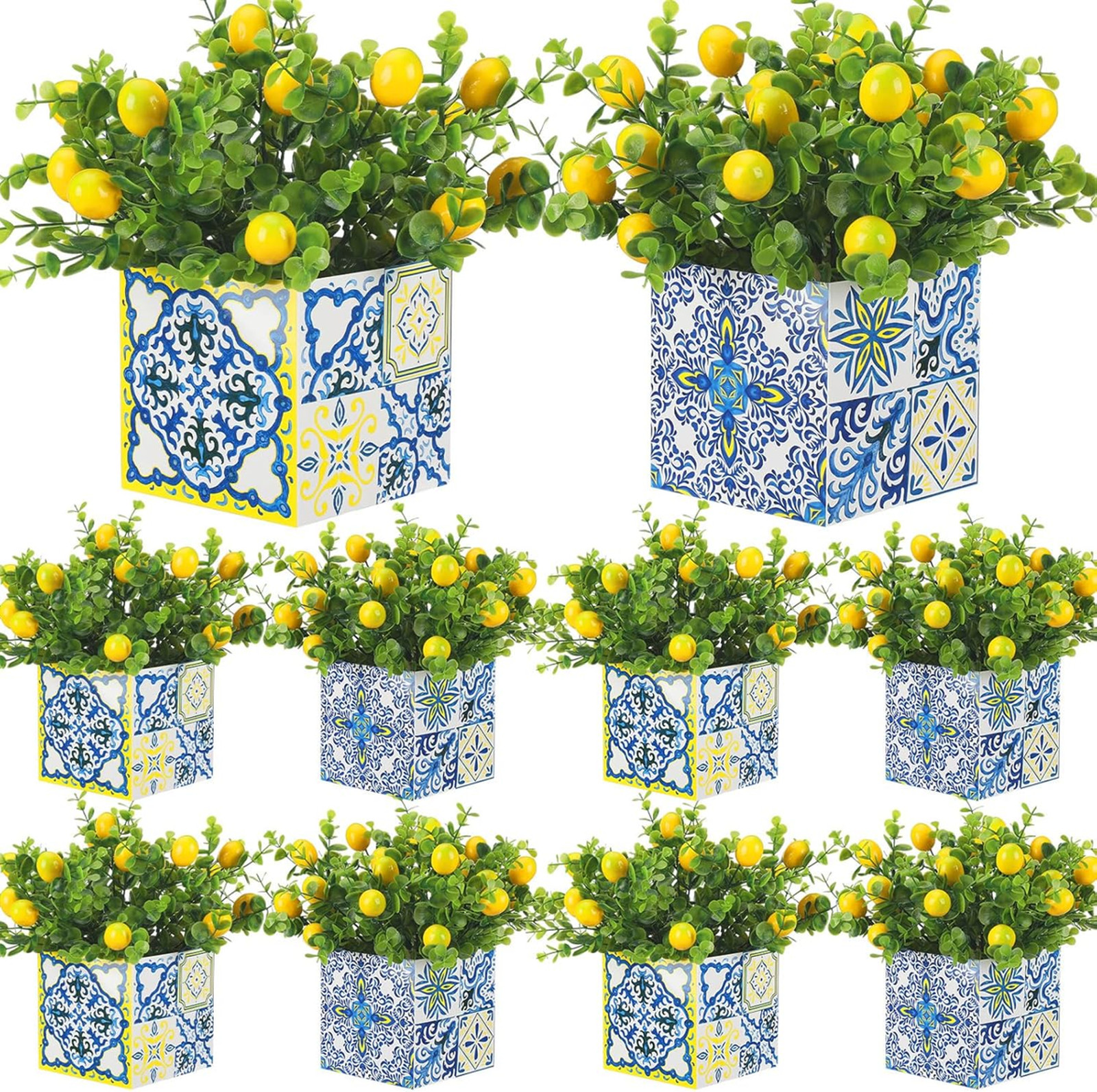 Blue Tiles Lemon Table Centerpiece Decor 8 Sets Artificial Lemon Branches for