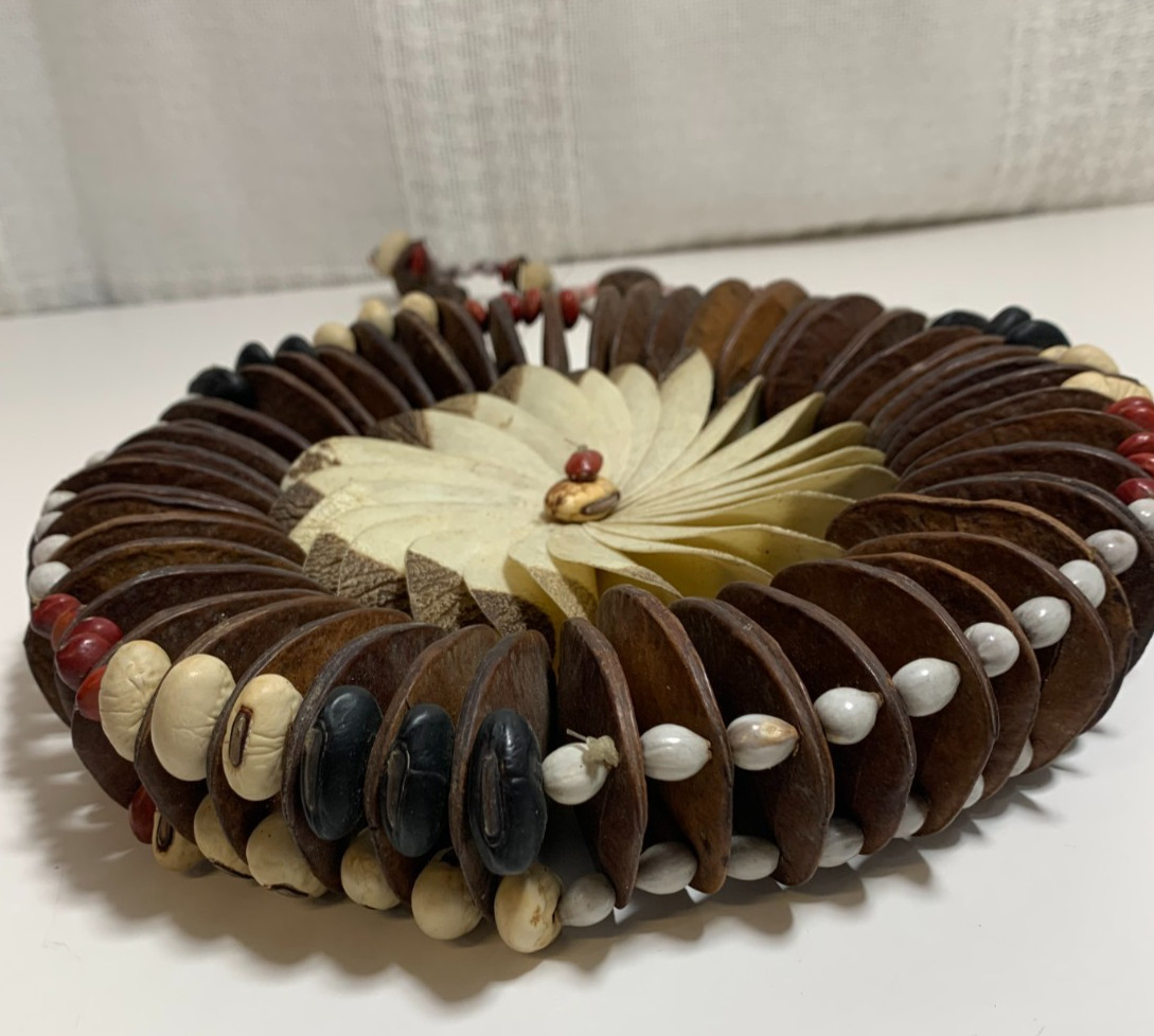 Vintage Ethnic Bean Pod Wall Wreath or Necklace Brown White Color Beans Decor