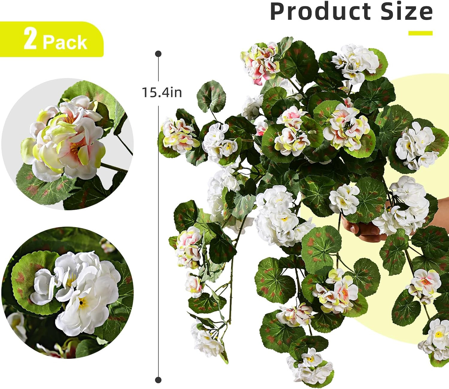 2 Pcs Artificial White Geranium Flowers for Outdoor Decor and Arrangements