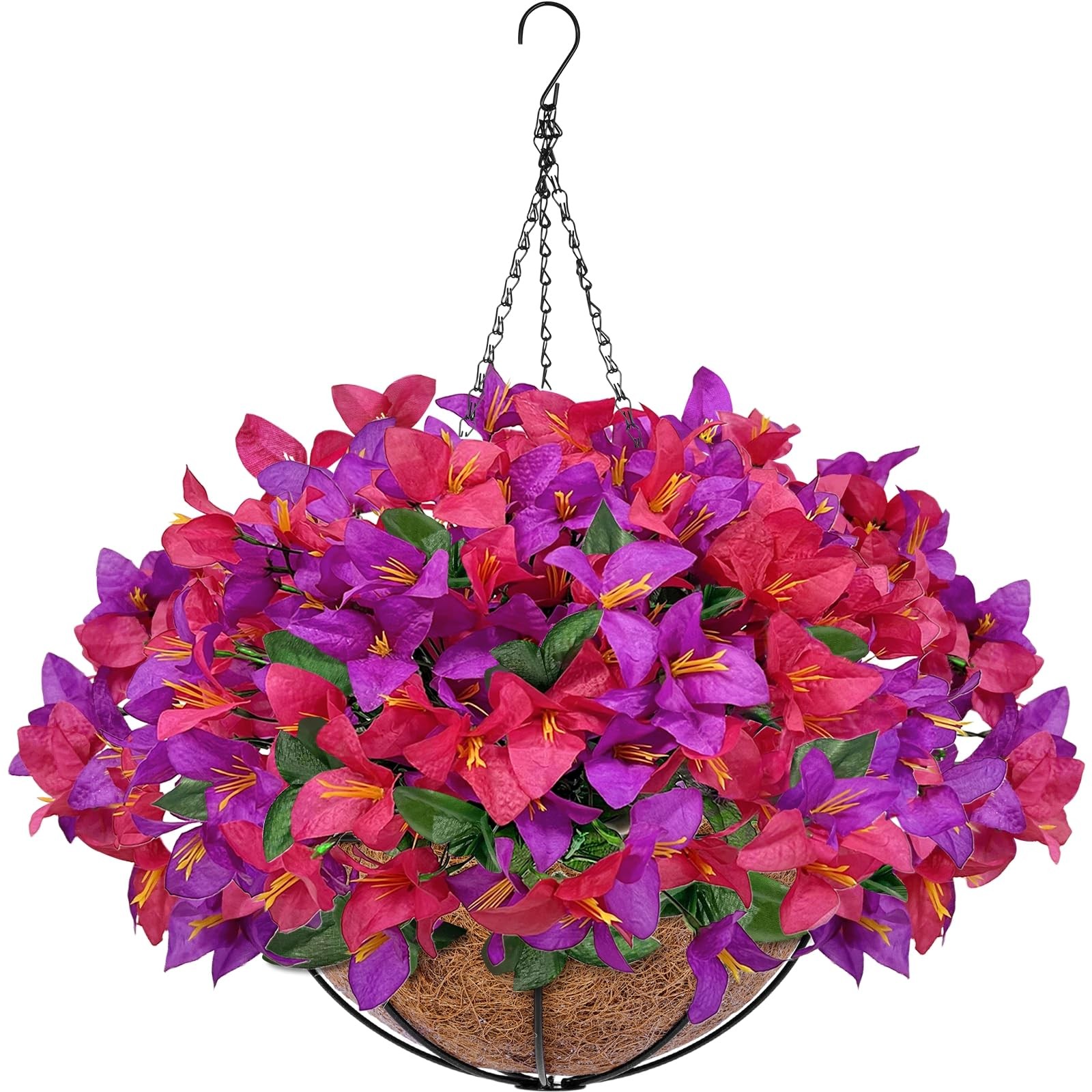 Artificial Fake Hanging Flowers Plants Baskets for Outdoors, Faux Silk Bougai…