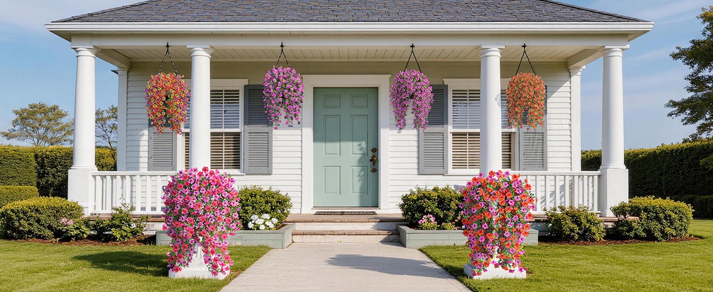Artificial Hanging Flowers for Outdoors, 6PCS Faux Silk Artificial Flowers for