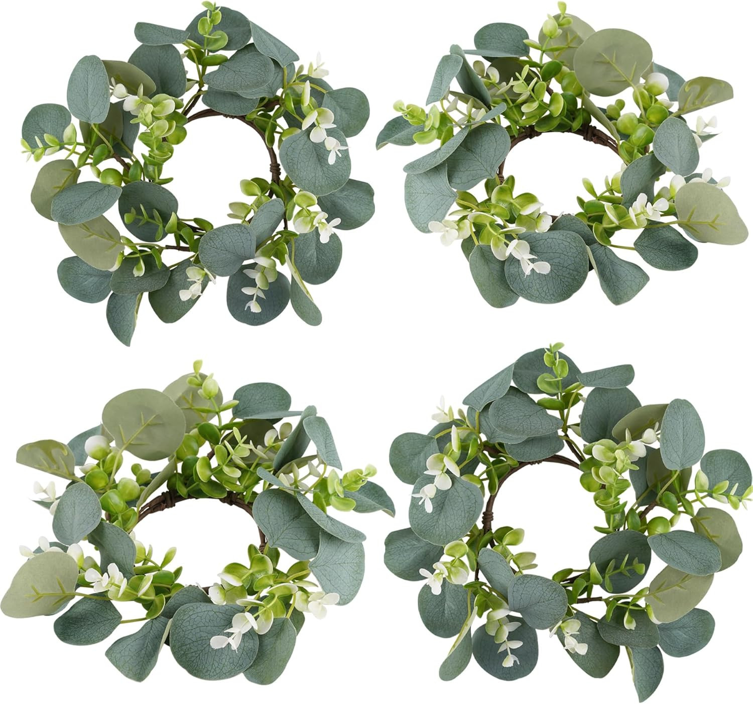 4pcs Artificial Eucalyptus Leaves Candle Rings, Wreaths of Pillar Candles for We