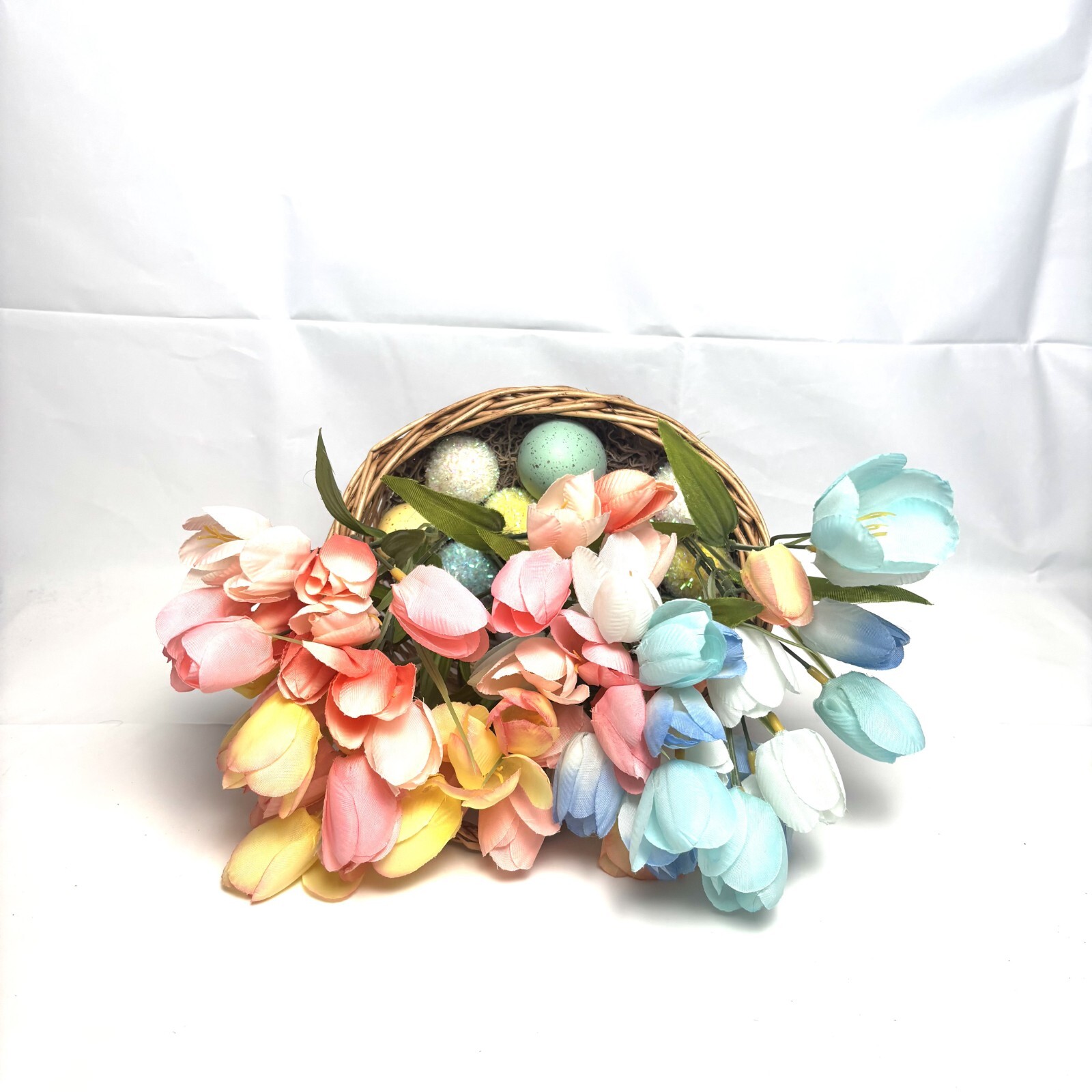 Easter Basket of Eggs and Flowers, Holiday Decor, Handmade