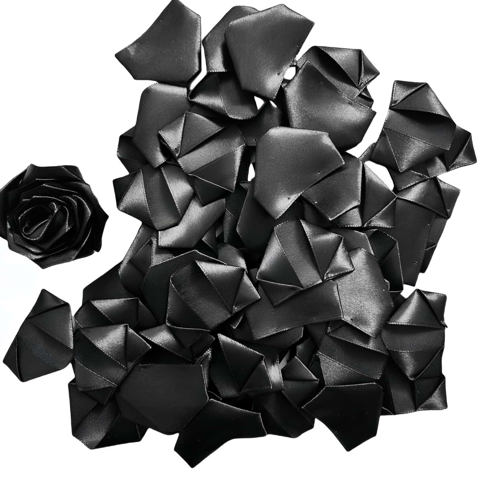 100 Pcs Black PreShaped Satin Ribbon Petals Wedding DIY Forever Rose