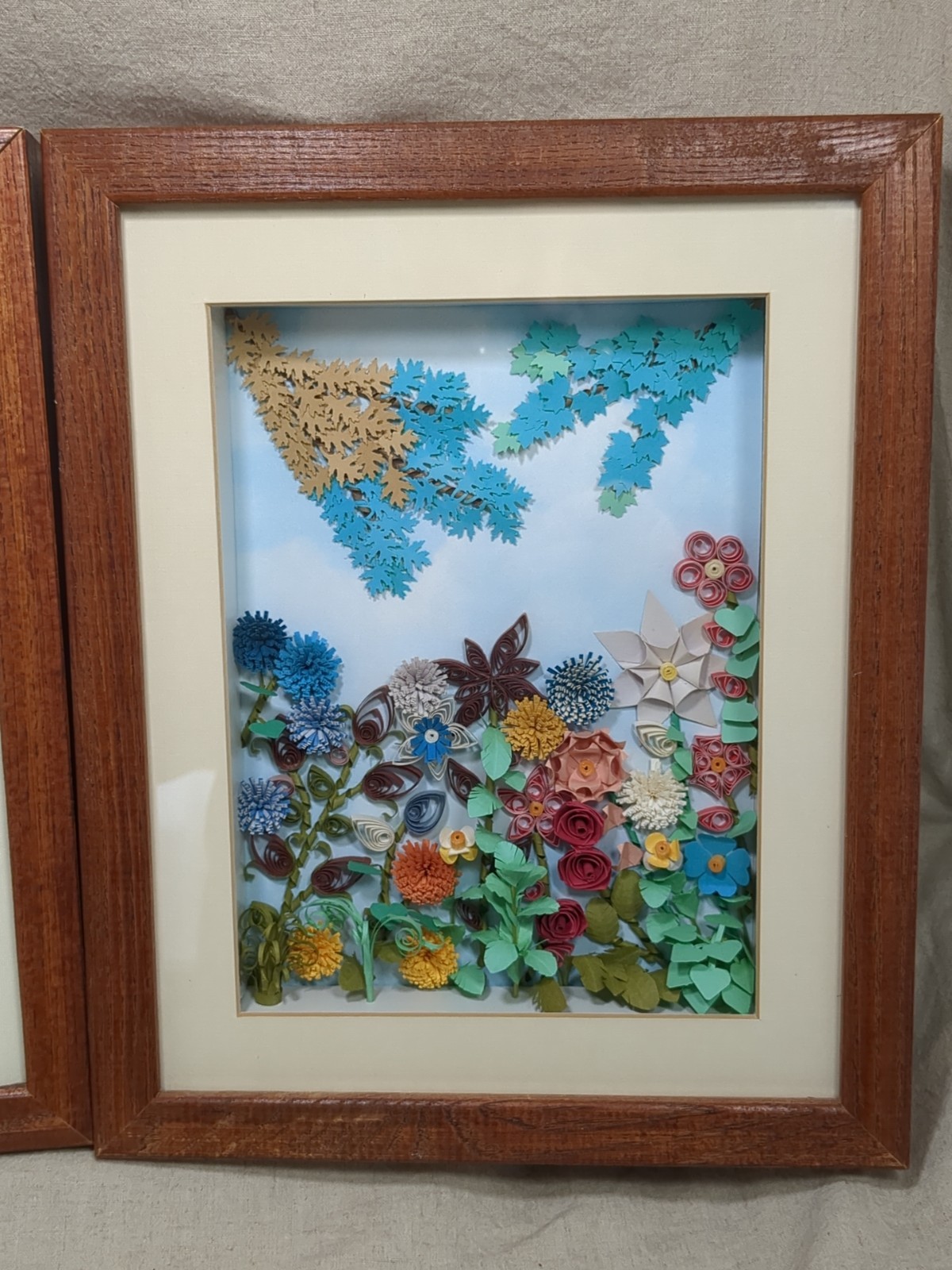 Wood Framed 3D Floral Wall Hanging Art Home Office Decor Set Of 2