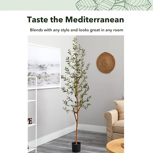 NEARLY NATURAL 82IN ARTIFICIAL OLIVE TREE, FAUX GREENERY BRANCHES, GREEN