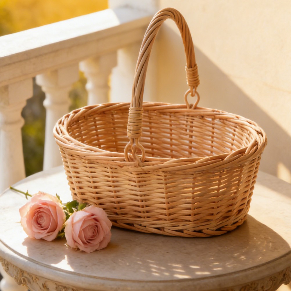 Wicker Flower Girl Basket Baskets for Picnic Party Bridal Shower
