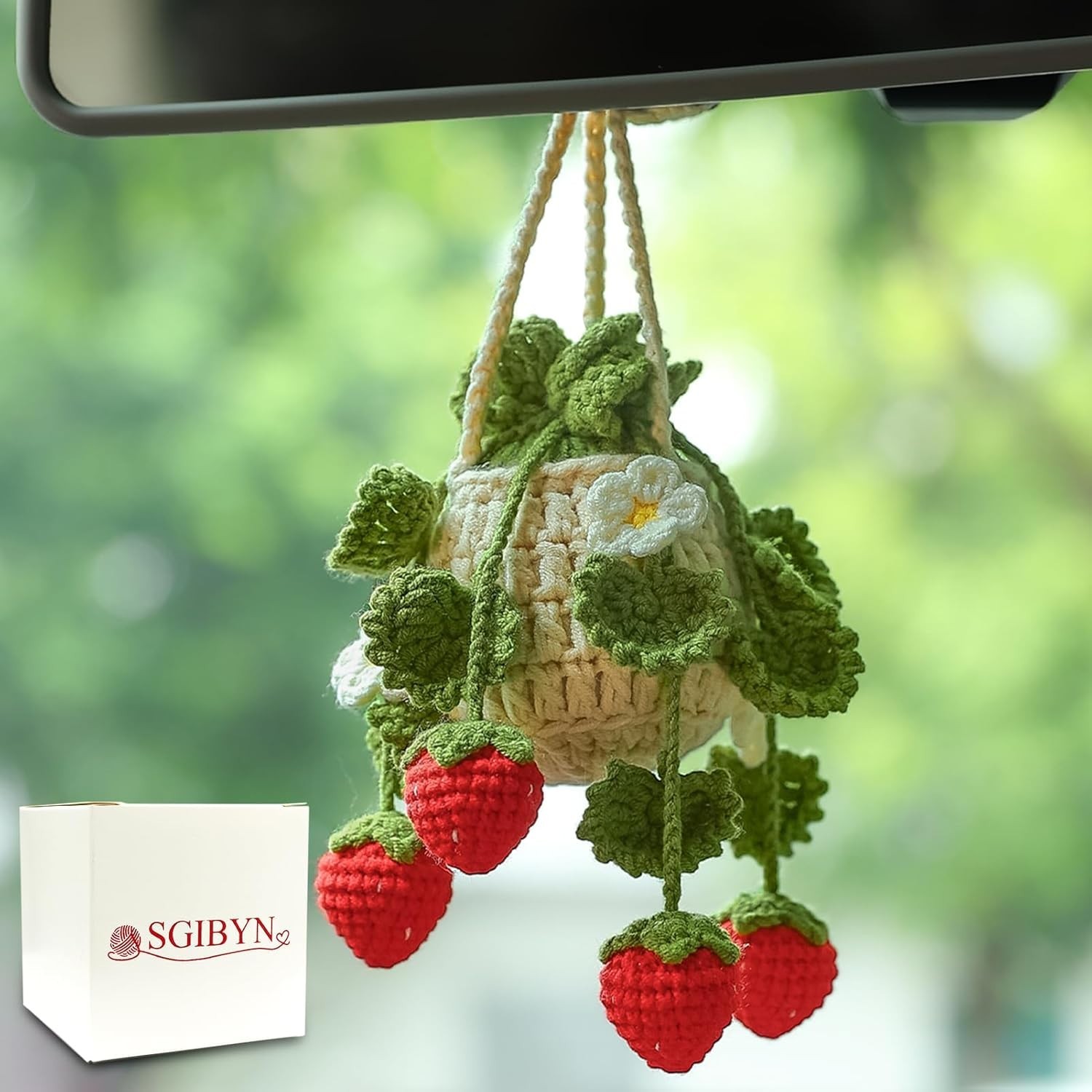 Crochet Hanging Plant for Car,Car Decorations Interior,Plant Strawberry Aesth…