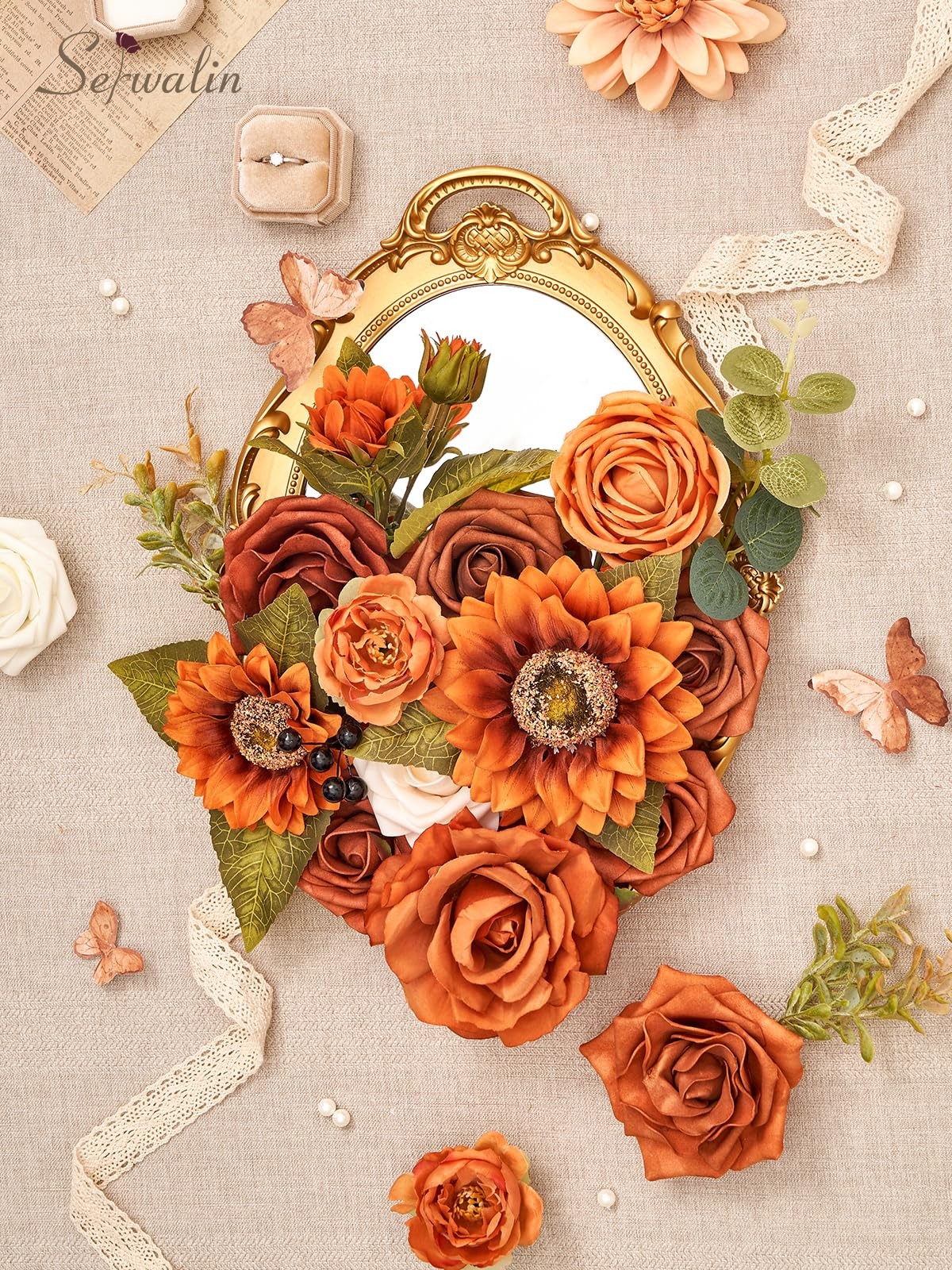 Artificial Sunflower Flowers Burnt Orange Fall Decor DIY Wedding Bouquet