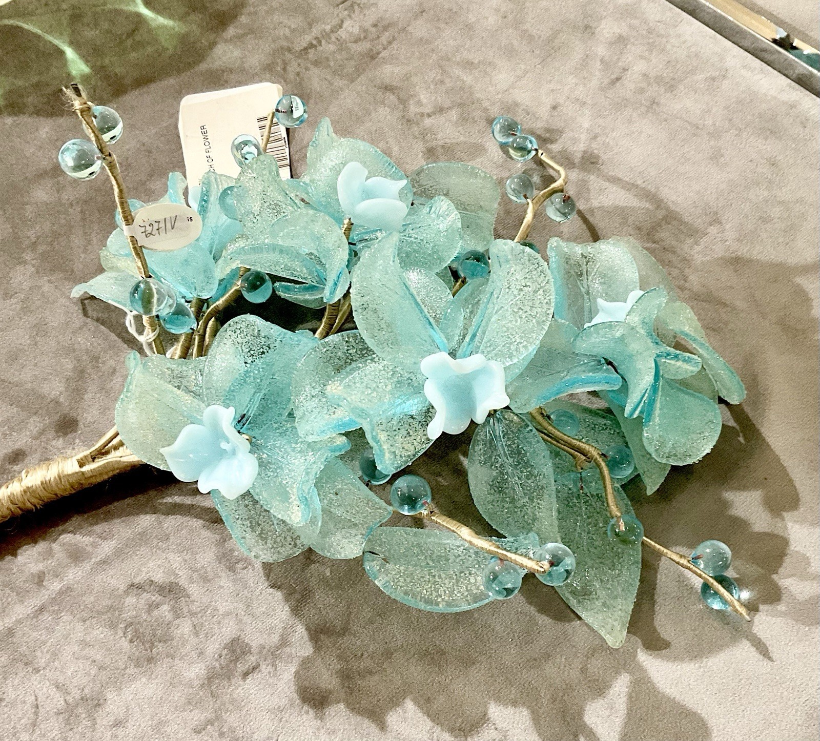 Cose Belle Cose Rare Italian Aqua Crystal Glass Flower Spray 13×8” NOS w/Tags