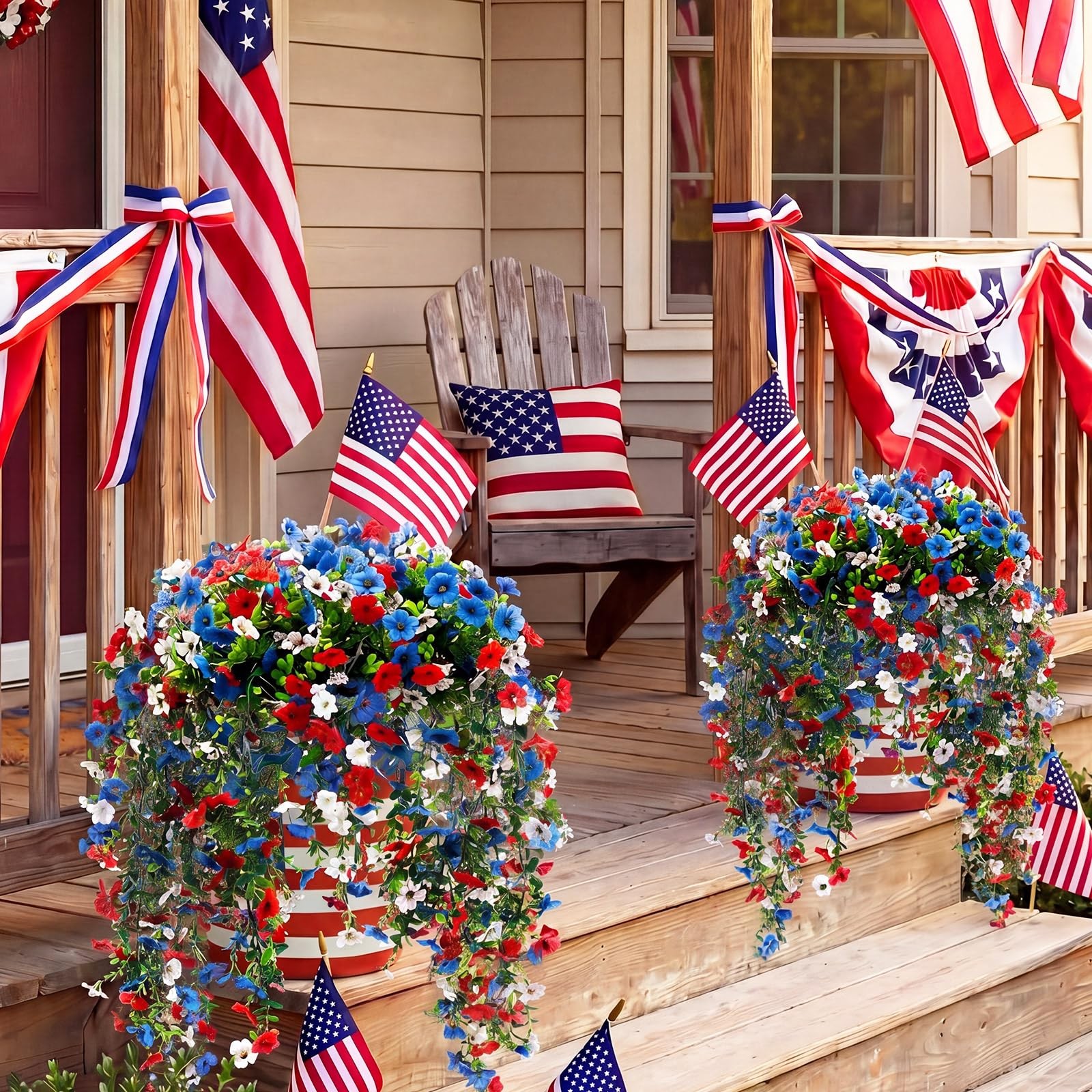 4 Pack 4th of July Faux Flowers for Outdoors Decoration Red White Blue Patrio…