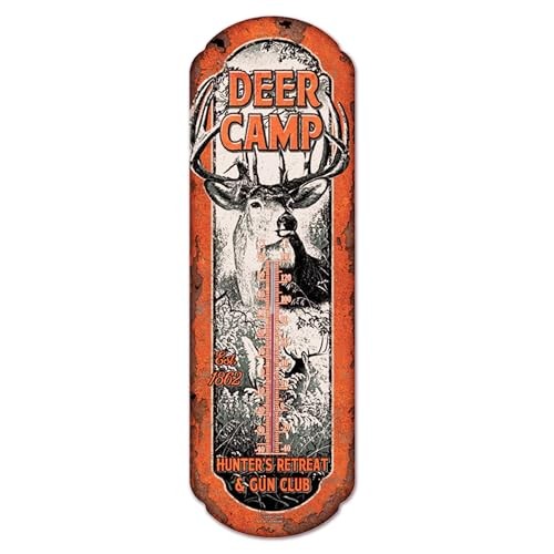 Rivers Edge Tin Thermometer Deer Camp 5 x 17 in Hunter’s Retreat Gun Camp